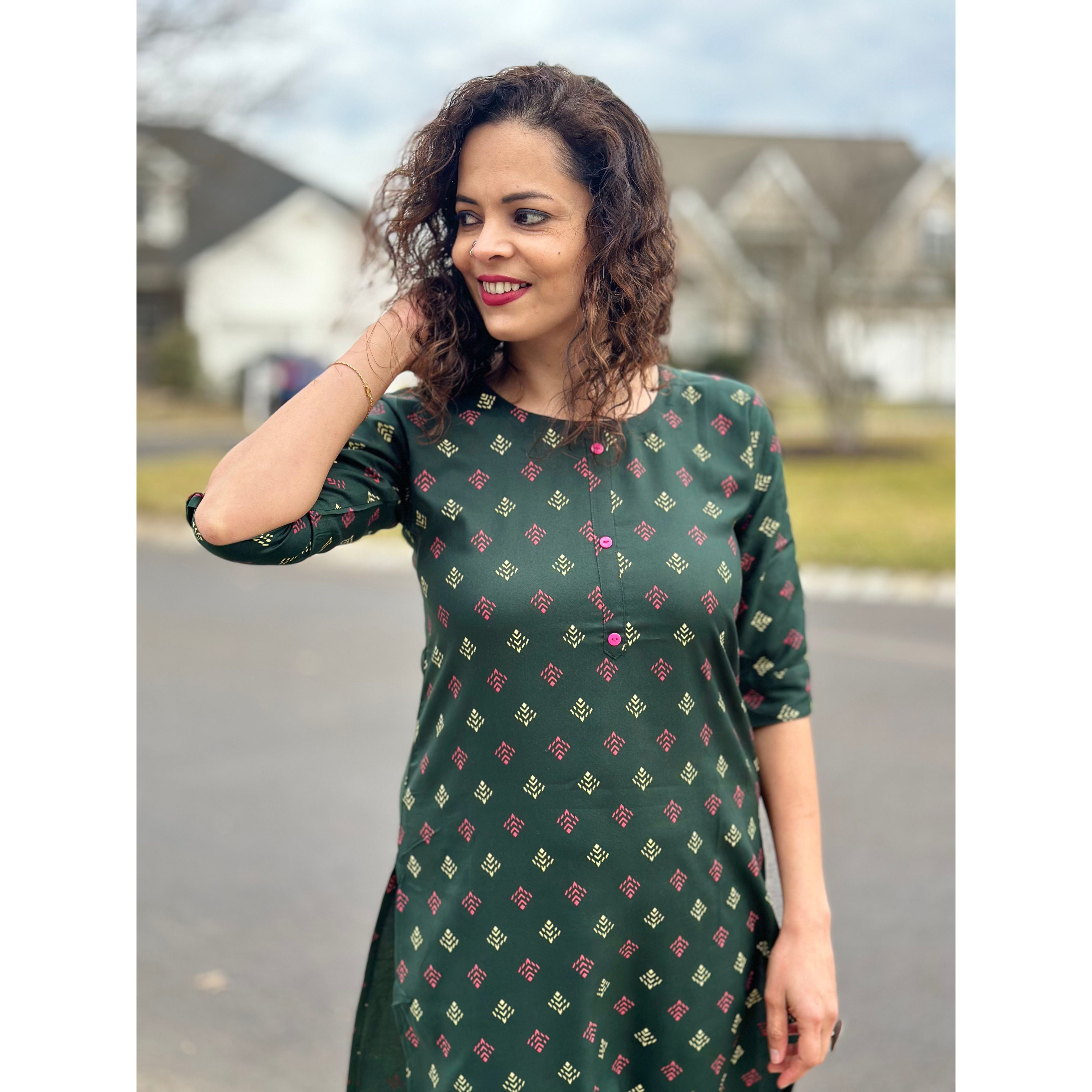 Stylish Green Printed Kurta for Women - Khushboo Collection | Perfect for Festivals, Weddings & Casual Wear
