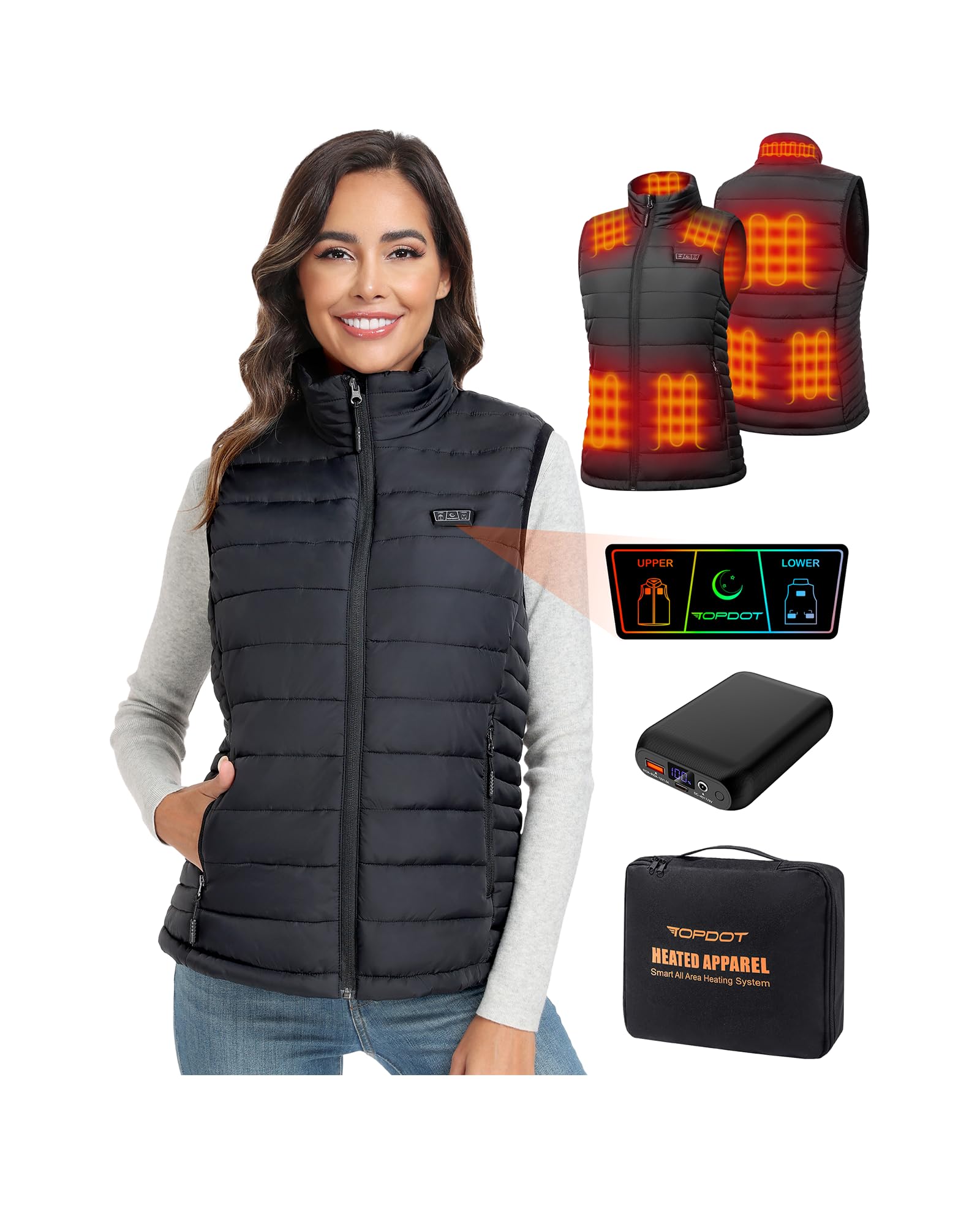 Topdot Women's Heated Vest with 16000mAh Battery - 8 Heating Zones, Lightweight & Warm Winter Jacket for Outdoor Activities, Hiking, and Cold Weather Commuting