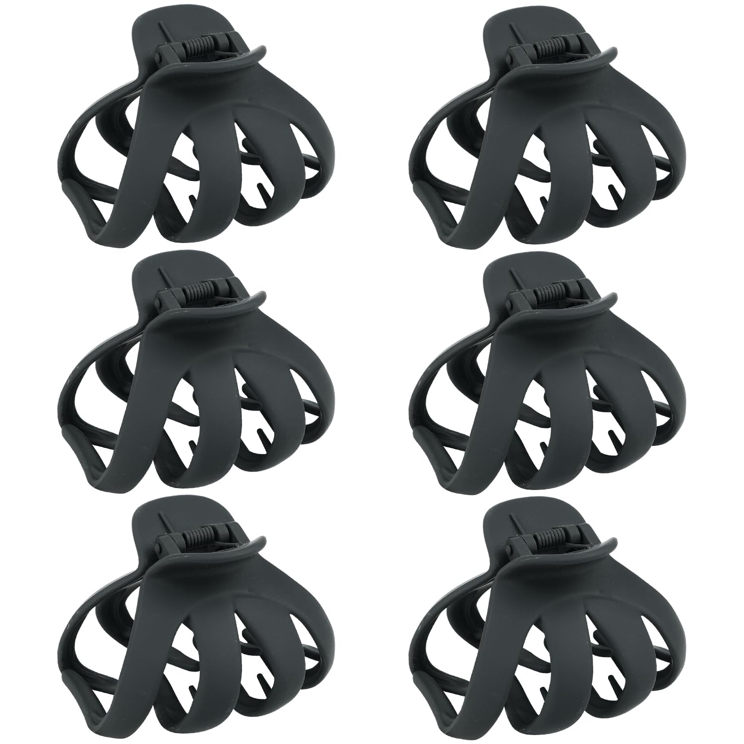 Large Hair Claw Clips for Thick & All Hair Types - 6 Pack Matte Octopus Jaw Clips with Strong Hold for Women & Girls (Black) - Perfect for Updos, Ponytails & Everyday Hairstyles