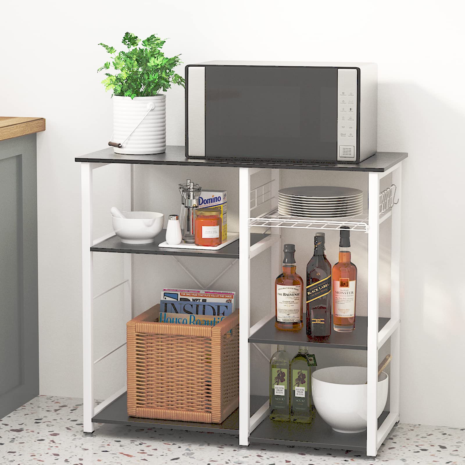 Soges Furniture 3-Tier Kitchen Baker's Rack with Storage Drawer - Black Microwave Stand, Utility Shelf & Workstation Cart for Small Spaces - Perfect for Kitchen, Pantry, Laundry Room or Garage Organization