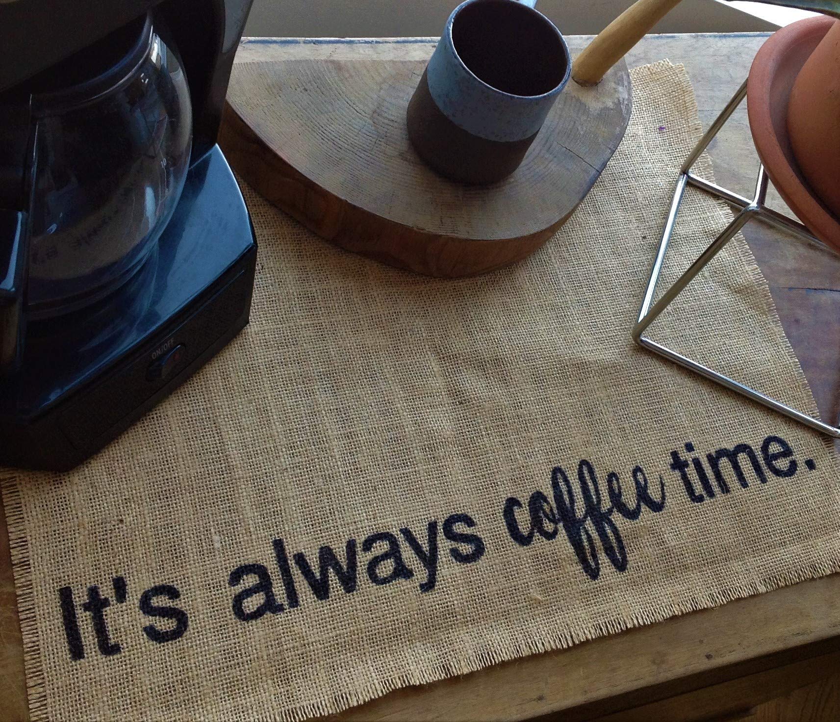 Rustic Burlap Coffee Maker Mat - Keurig Placemat, Coffee Bar & Farmhouse Decor - Heat-Resistant Trivet for Coffee Pots & Makers - Perfect Coffee Station Accessory & Gift for Coffee Lovers (Great for Kitchens, Offices & Cafés)