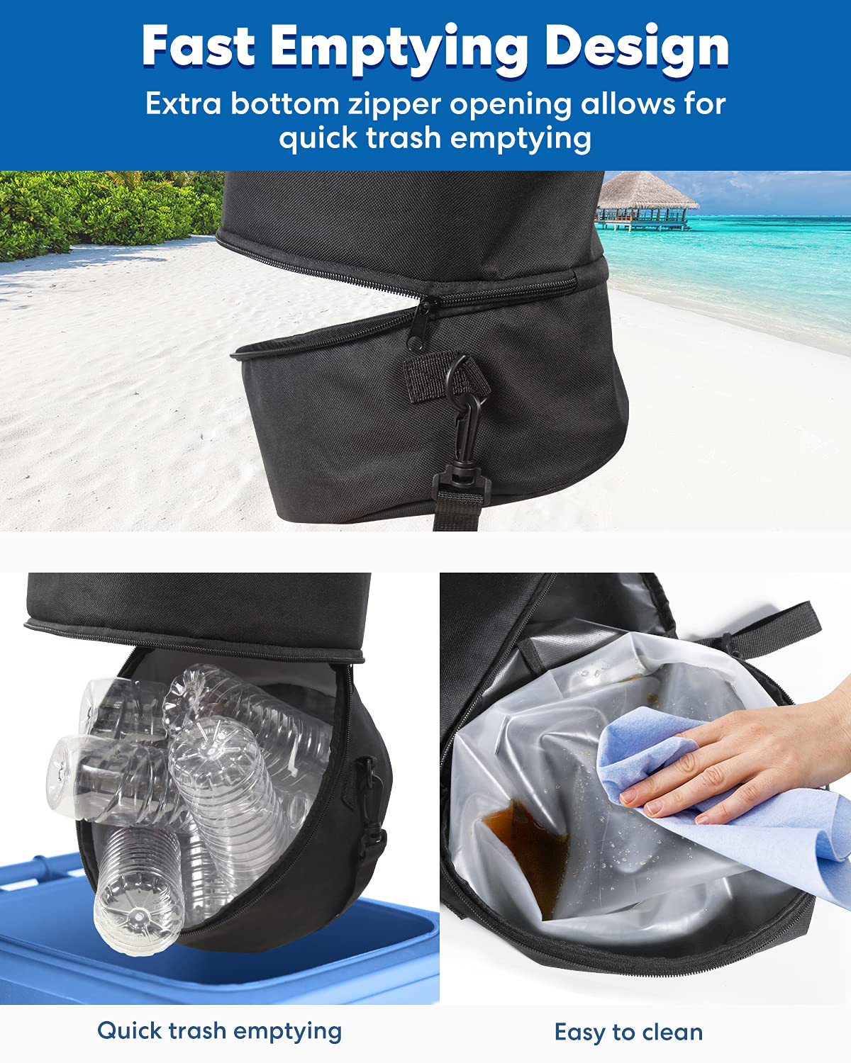 Portable Marine Trash Can with Bottom Zipper for Easy Cleaning | Collapsible Boat Garbage Bag | Reusable & Durable | Perfect for Fishing, Boating & RV Trips