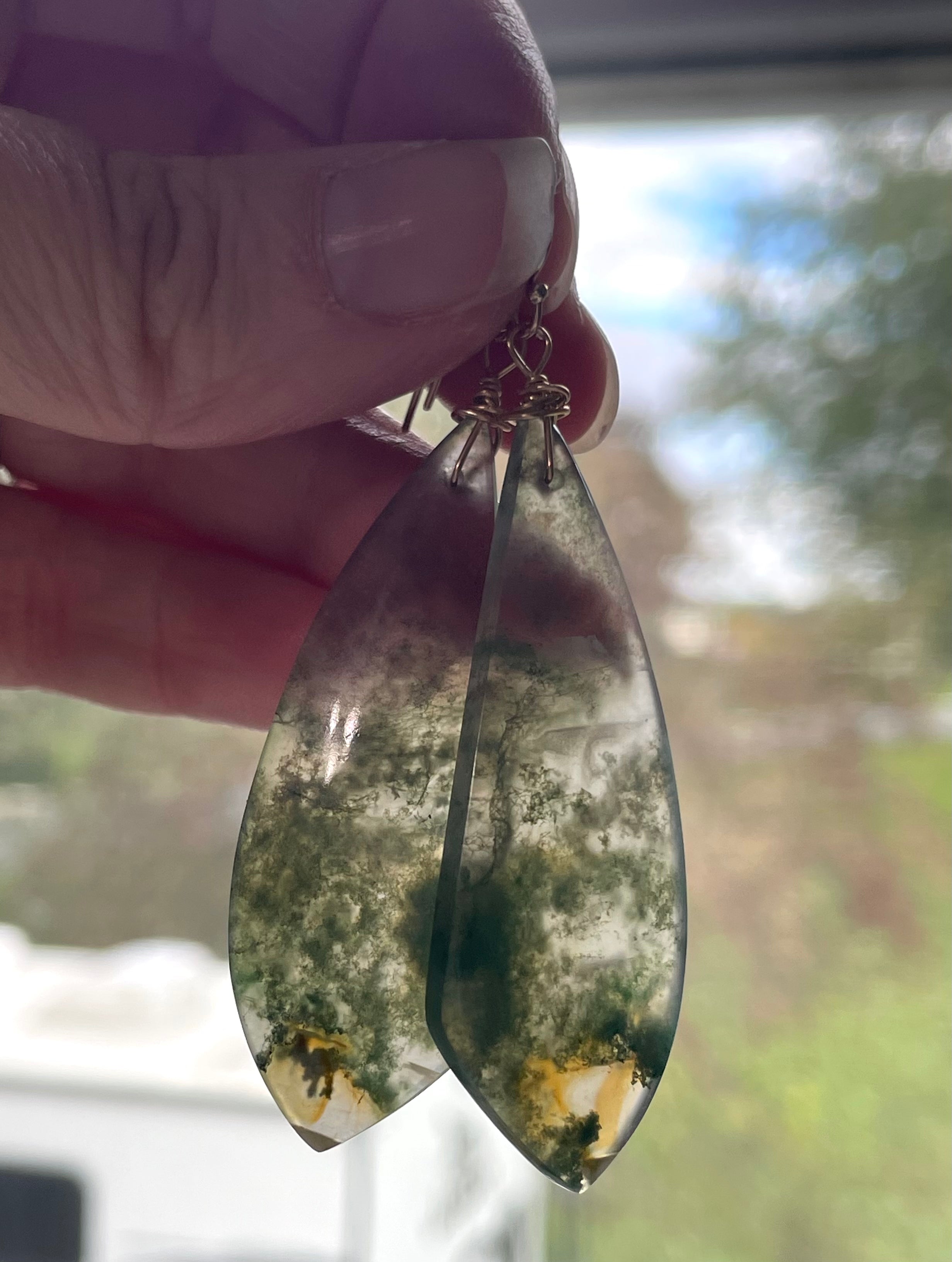 Large Moss Agate Statement Earrings - Gold Filled Dangle Earrings for Women | Elegant Boho Jewelry for Parties, Weddings & Special Occasions