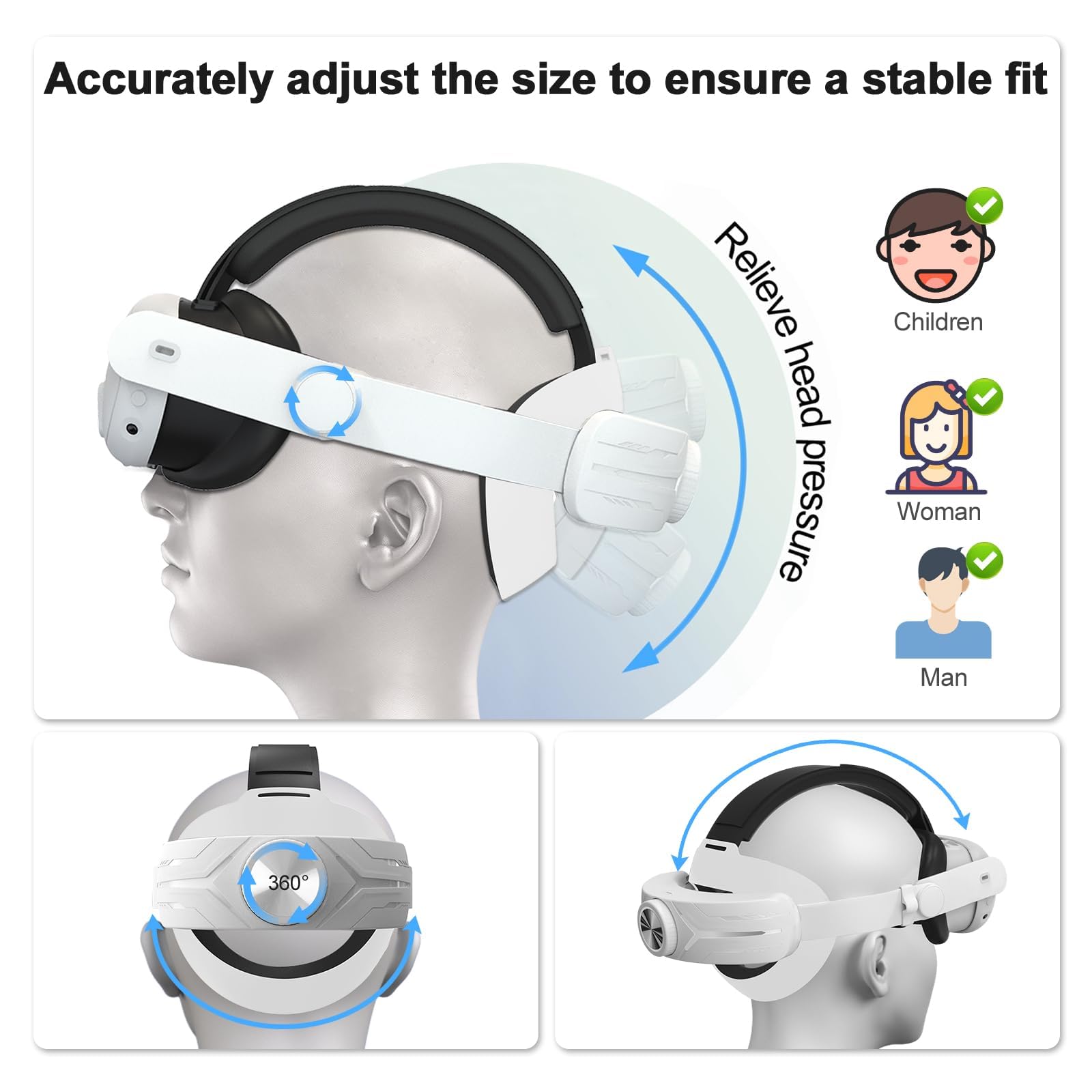 VR Headset for Quest 3, 3D Virtual Reality Headset with Adjustable Head Strap - Comfortable Design Reduces Pressure & Extended Support - Perfect for Gaming, Movies & Virtual Experiences (White, Battery Not Included)