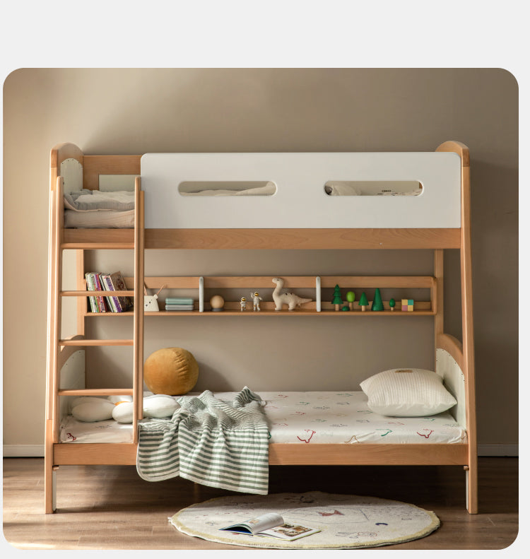 Solid Wood Poplar Kids Bunk Bed with Ladder & Guardrail - Space-Saving Multifunctional Loft Bed for Small Rooms, Dorms & Shared Kids Bedrooms