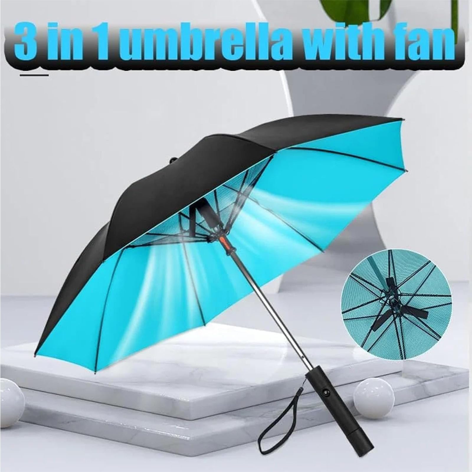 3-in-1 USB Rechargeable Cooling Umbrella with Fan & Mist Spray - UV Protection Sun Umbrella for Outdoor Activities, Beach, Hiking & Summer Travel