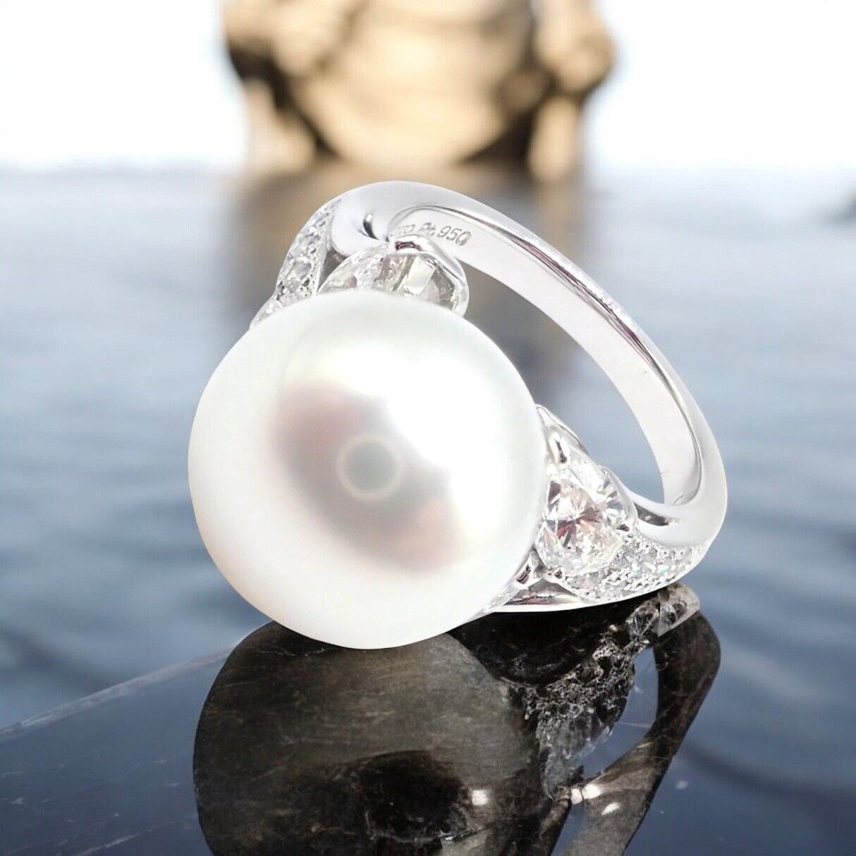Authentic Mikimoto Platinum Diamond 12.5mm South Sea Pearl Ring - Luxury Jewelry for Weddings, Anniversaries & Special Occasions