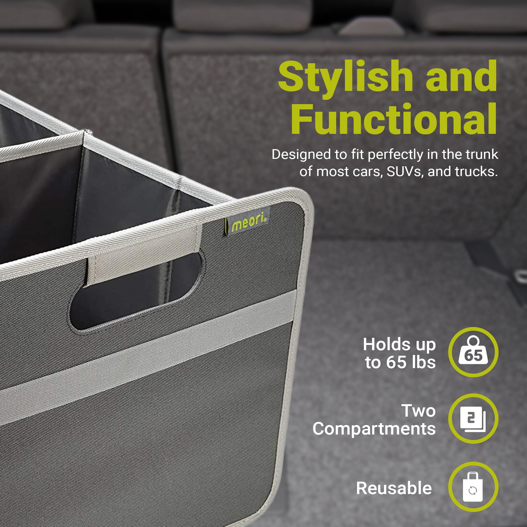 Meori Collapsible SUV Trunk Organizer - 2 Compartments for Groceries & Storage