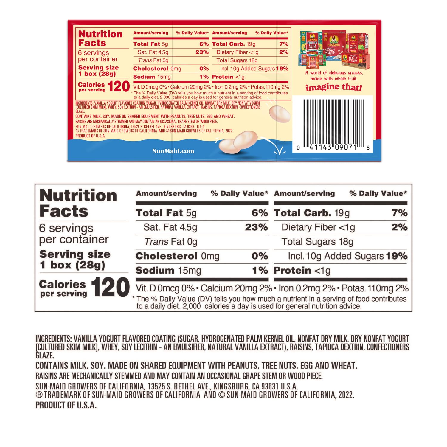 Sun-Maid Vanilla Yogurt Coated Raisins (6 Pack) - 1 oz Snack-Size Boxes - Healthy Yogurt Covered Dried Fruit Snacks for Kids Lunch, Office, Travel & On-The-Go Snacking