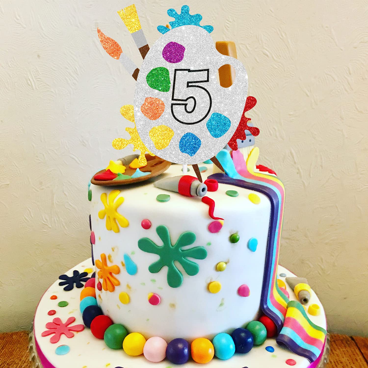 5th Birthday Slime Cake Topper - Artistic Palette Painting Graffiti Design for Boys & Girls - 5 Years Old Party Decorations - Perfect for Birthday Cakes, Cupcakes & DIY Party Supplies