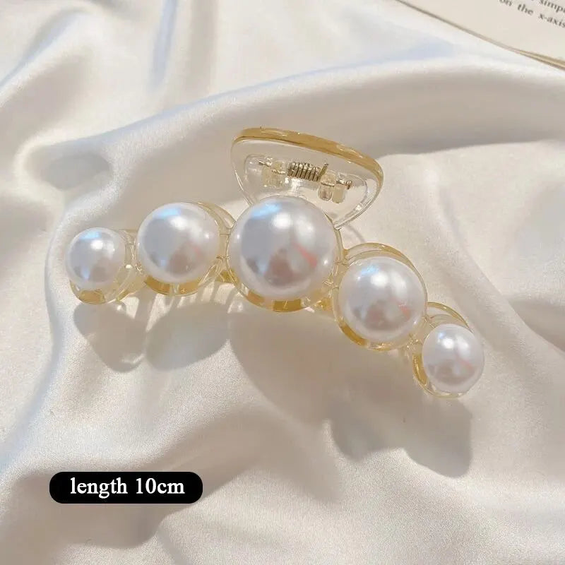 Elegant Large Acrylic Pearl Hair Clips for Women - Big Size Hair Claw Barrettes for Styling, Updos & Makeup - Perfect for Weddings, Parties & Everyday Hair Accessories