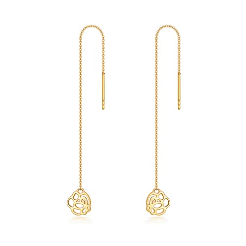 14K Real Gold Threader Earrings for Women - Yellow Gold Chain Drop Dangle Pull Through Earrings | Christmas, Valentine's Day, Wedding Gifts | Perfect for Parties, Date Nights & Special Occasions
