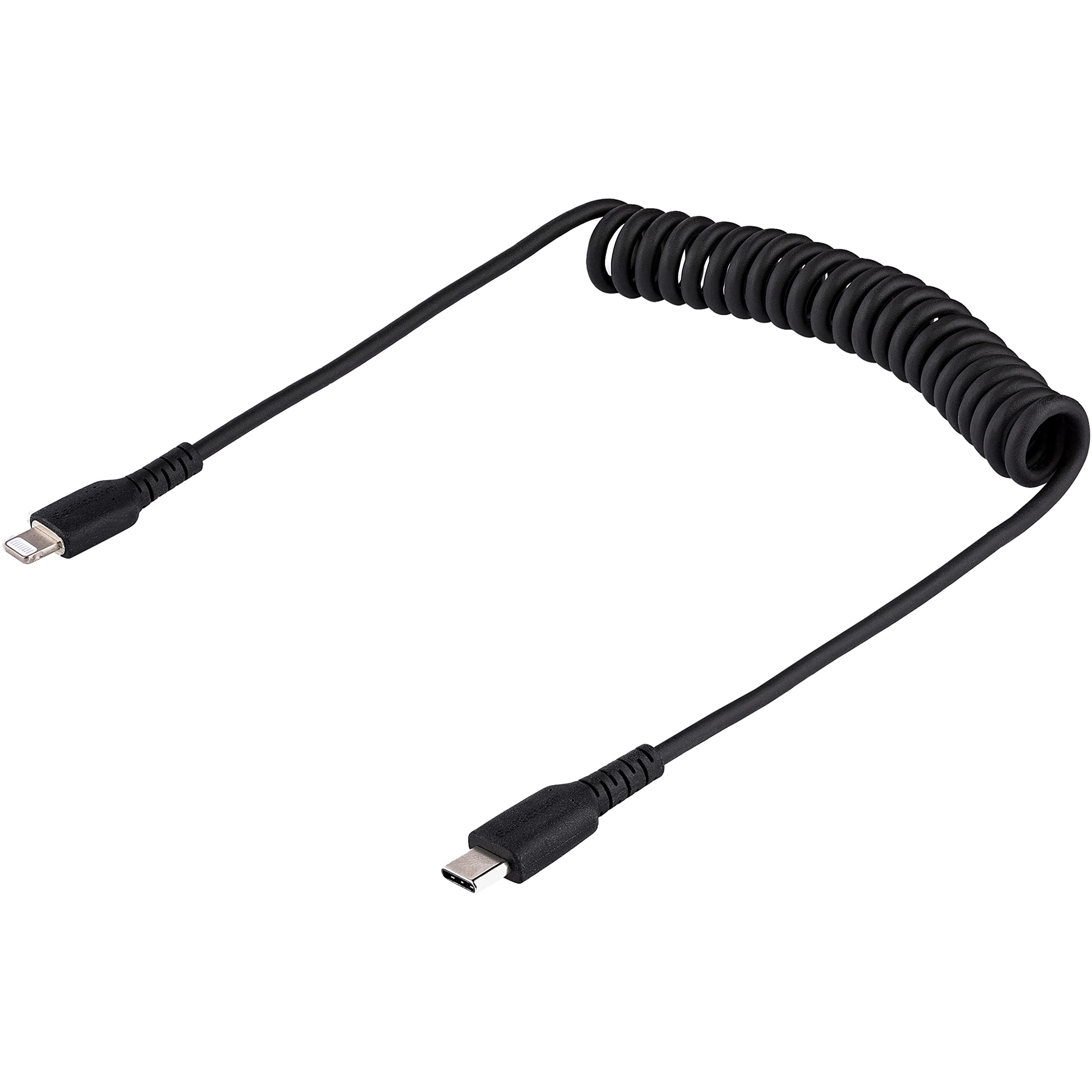 StarTech.com 20in / 50cm USB C to Lightning Cable - MFi Certified iPhone Charger with Durable TPE Jacket & Aramid Fiber - Heavy Duty Coiled Charging Cable for iPhone (Black) - Perfect for Home, Office, and Travel Use