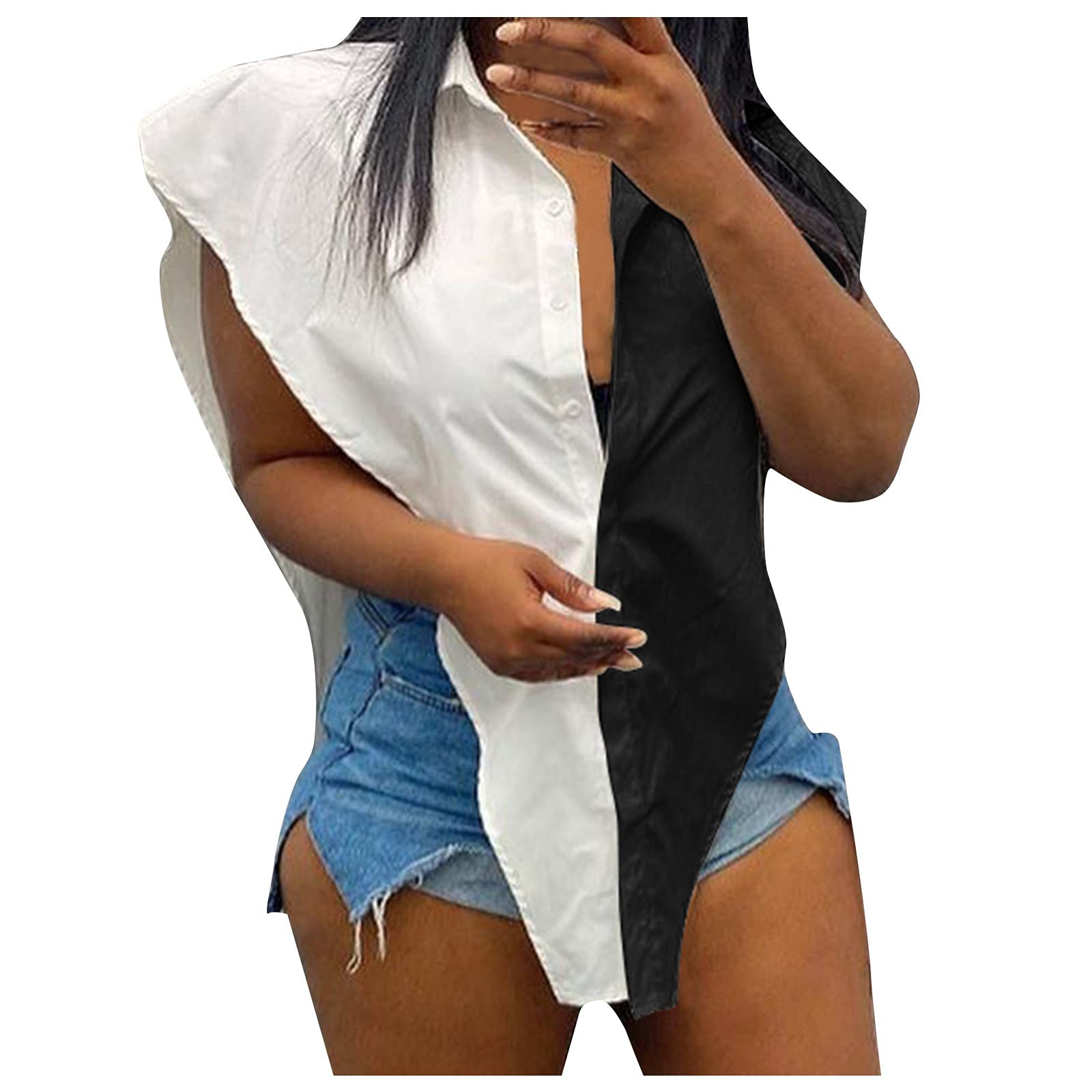 Women's Fashion V-Neck Halter Blouse - Loose Sleeveless Casual Top with Stitching Detail (White, Small) | Perfect for Summer Outfits, Beach Wear & Casual Office Attire