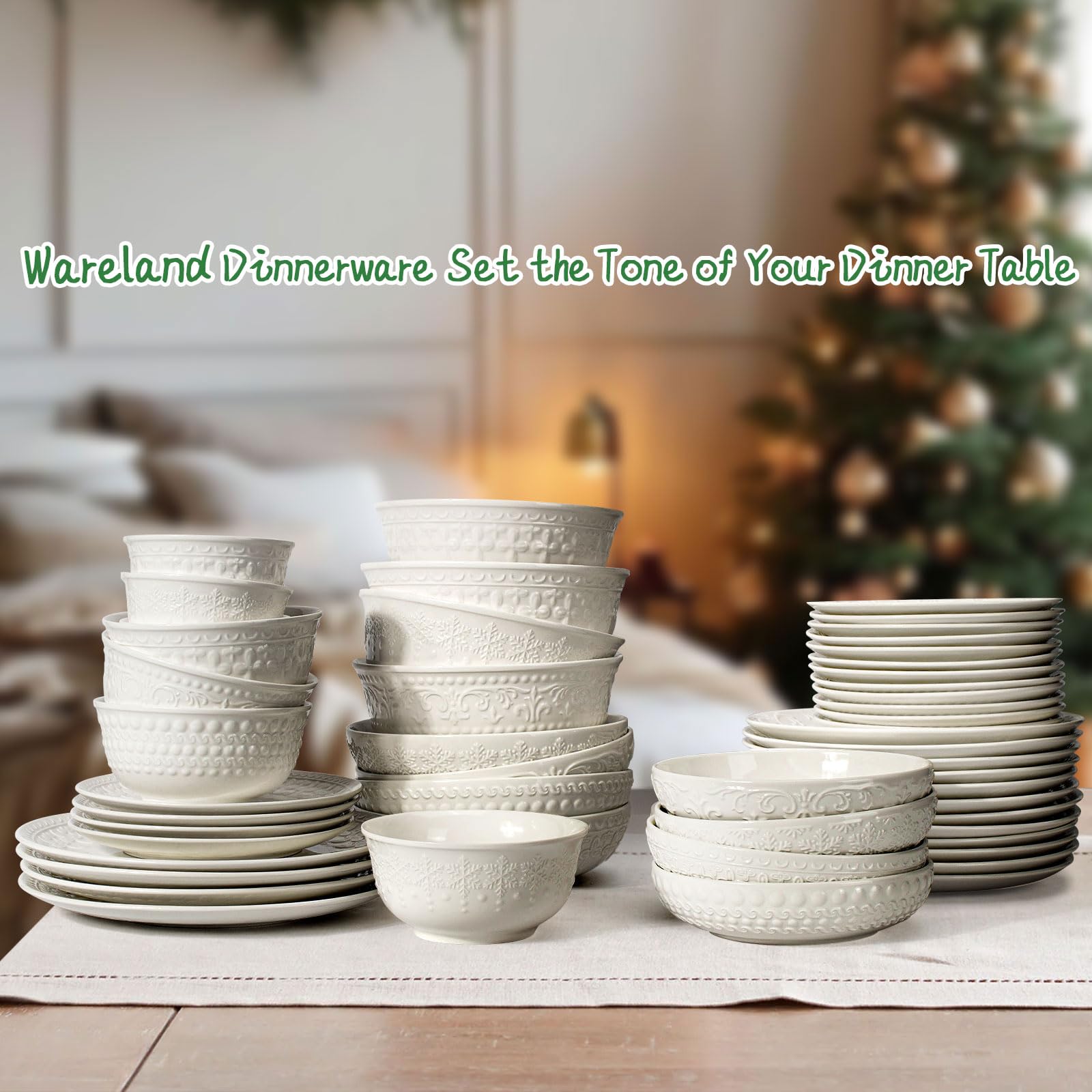 4-Piece Ceramic Salad Plates Set - 8.25 Inch Modern White Embossed Appetizer & Dessert Plates - Microwave, Oven & Dishwasher Safe Small Dinnerware (Snowflake Design) - Perfect for Parties, Restaurants & Everyday Dining