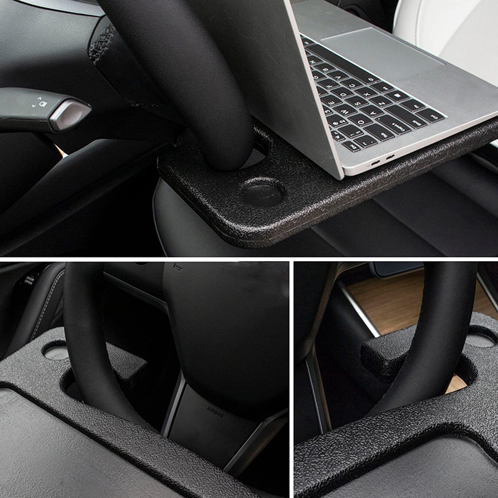 Tesla Model 3/Y Steering Wheel Tray - Portable Laptop Desk & Food Table for Car Travel - Black Multi-Functional Accessory for Work, Dining & Road Trips