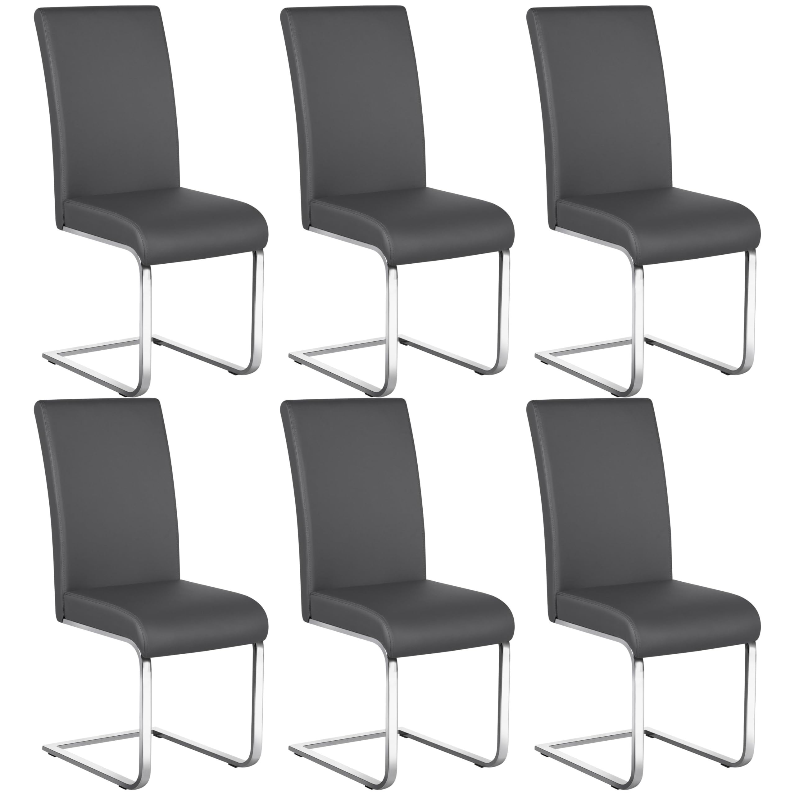 Yaheetech 6-Piece Modern Dining Chairs Set - High Back Faux Leather Upholstered Kitchen Chairs with Sturdy Metal Legs for Home, Restaurant & Office - Dark Gray - Perfect for Dining Rooms, Kitchens & Commercial Spaces