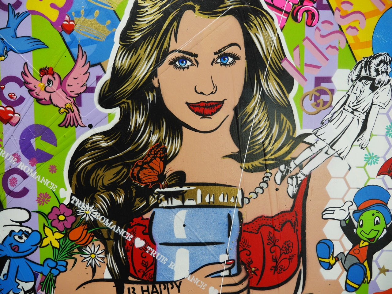 Hubba Bubba Babe 200cm x 80cm Textured Urban Pop Art Canvas Painting - Perfect for Modern Living Rooms, Bedrooms & Office Decor
