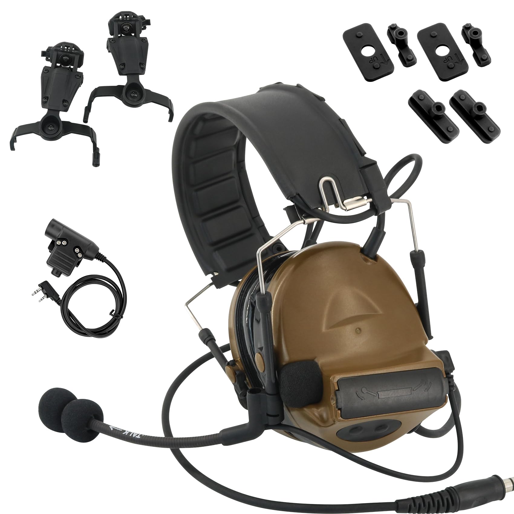 Tactical Headset with U94 PTT - Detachable Headband & Rail Adapter for ARC, Mlok & Team Wendy Rail | Military & Airsoft Sports Headphones | Coyote Brown | Perfect for Combat Training & Outdoor Adventures