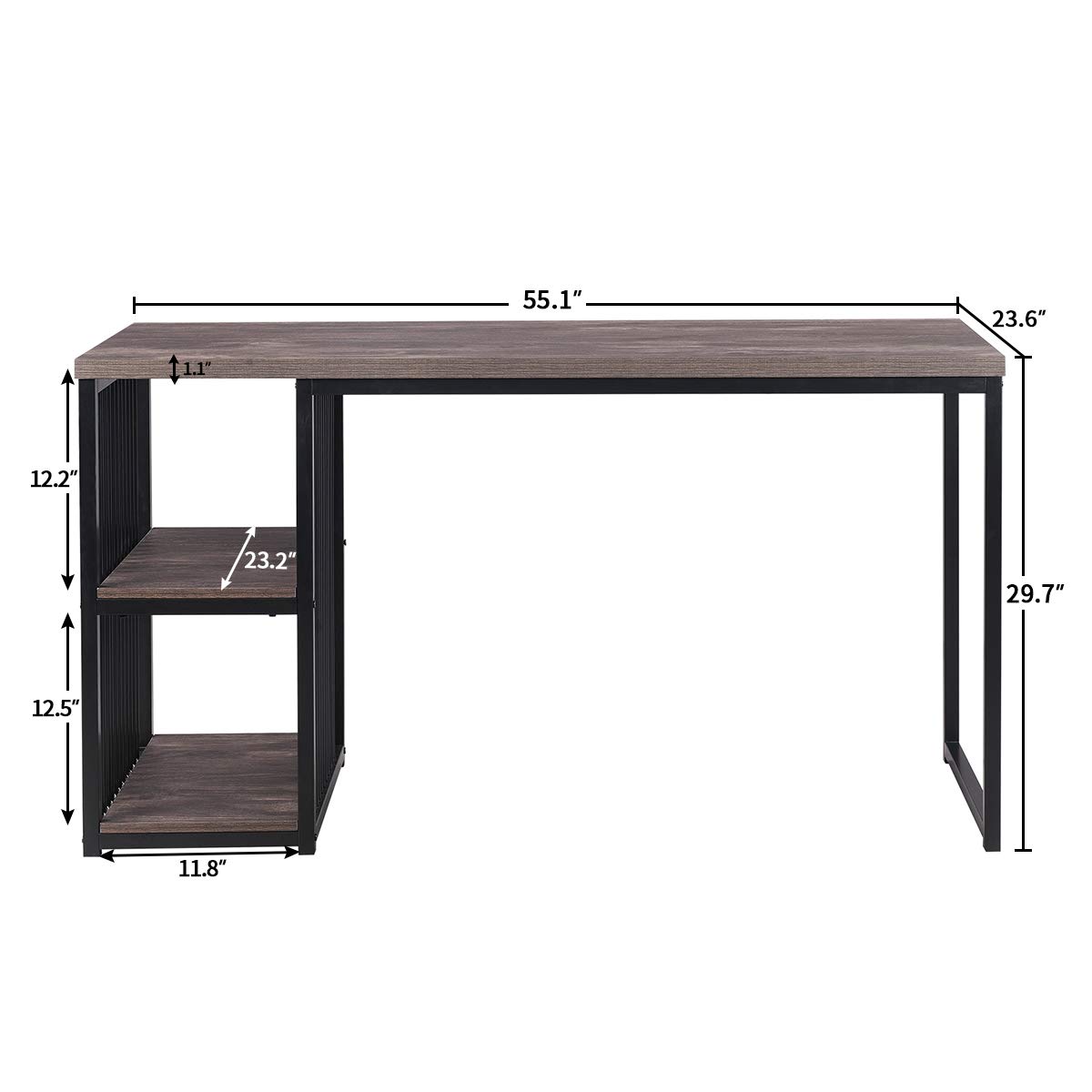 55 Inch Home Office Computer Desk with 2 Storage Shelves - Adjustable Left/Right Side - Sturdy Metal Frame - Easy Assembly for Small Spaces, Work from Home & Study Rooms