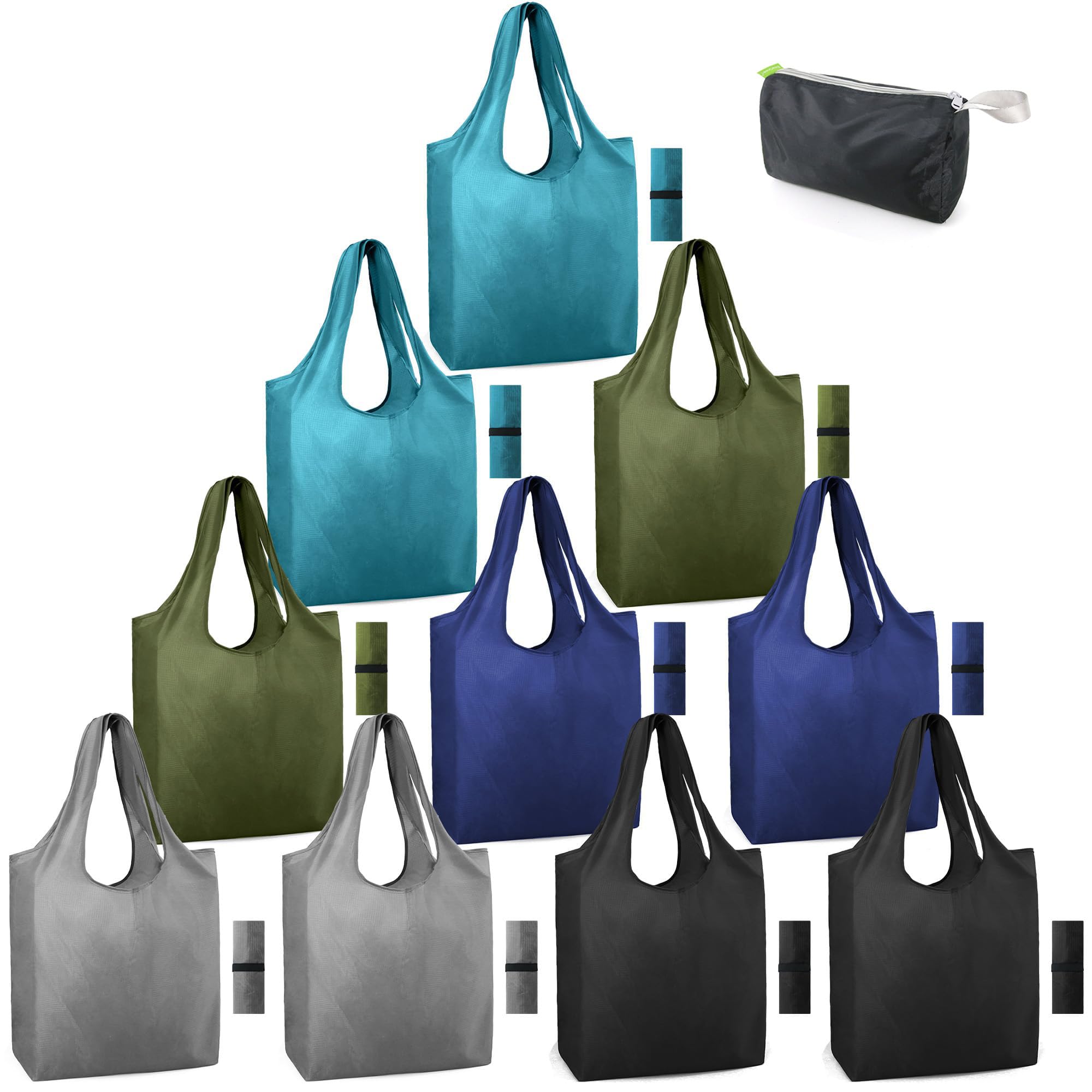 BeeGreen 10 Pack Reusable Grocery Bags - Heavy Duty X-Large 50LBS Capacity, Machine Washable Foldable Shopping Tote Bags with Handles for Groceries, Farmers Market, Picnics & Eco-Friendly Shopping