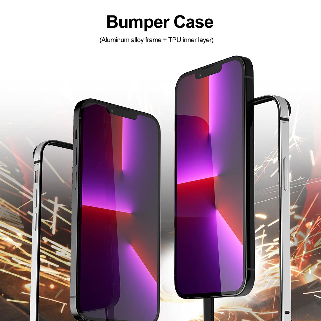 Slim Thin iPhone 13 Mini Case 5.4 Inch - Metal Bumper with Soft TPU Inner Shell | No Signal Interference | Wireless Charging Compatible | Silver | Perfect for Everyday Use, Office & Travel Protection