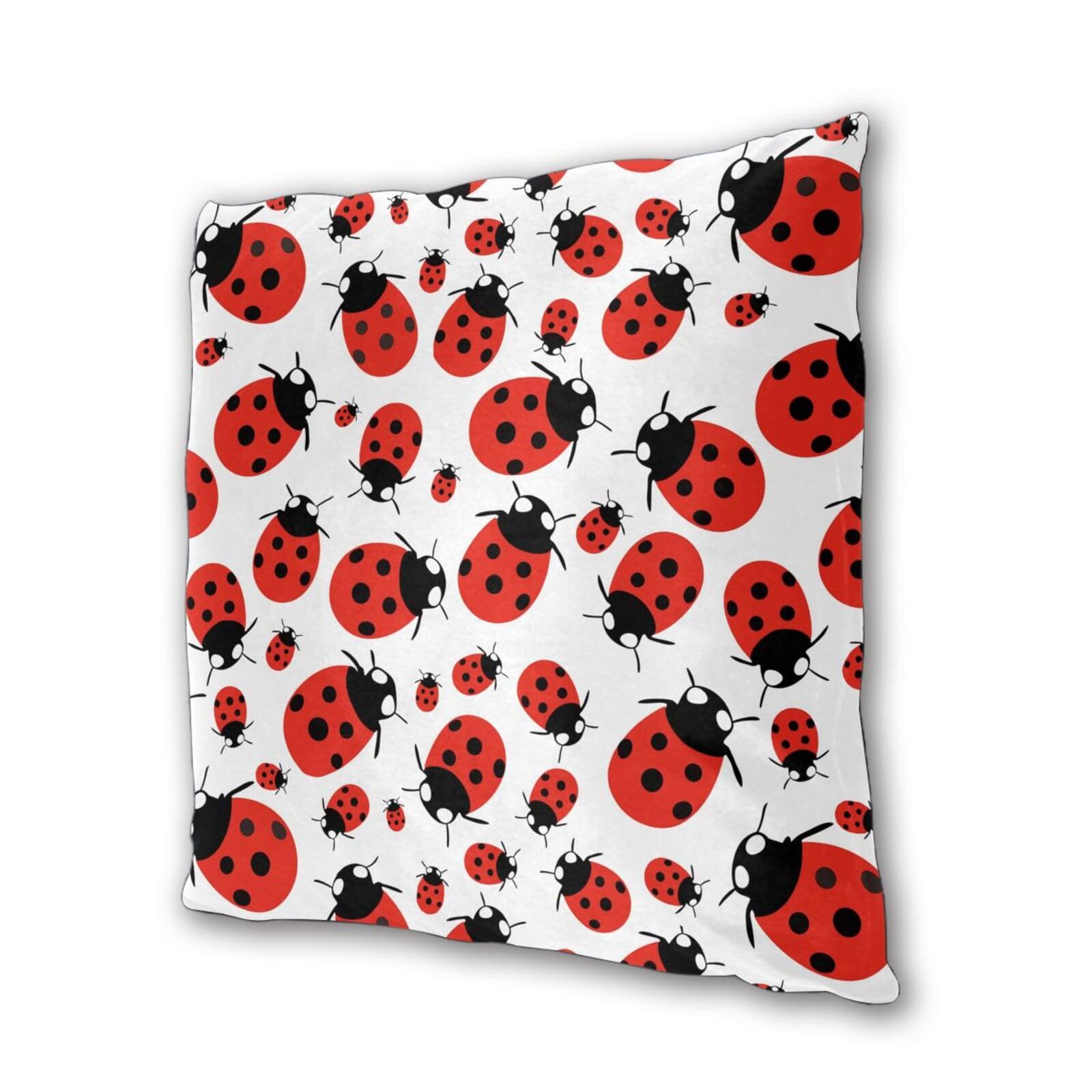 Set of 2 Red Ladybug Cartoon Square Pillow Covers 20x20 Inches - Soft Decorative Throw Pillow Cases for Living Room, Bedroom & Home Decor