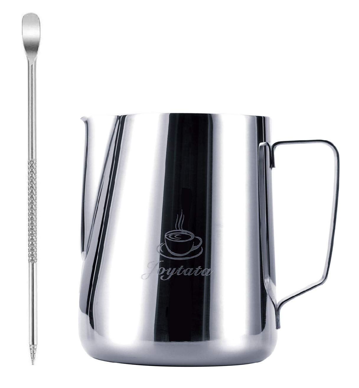 12oz Stainless Steel Milk Frothing Pitcher for Espresso & Cappuccino - 350ml Barista Latte Art Steaming Pitcher with Double Measurement Scale & Decorating Pen - Perfect for Home Coffee Makers & Professional Baristas