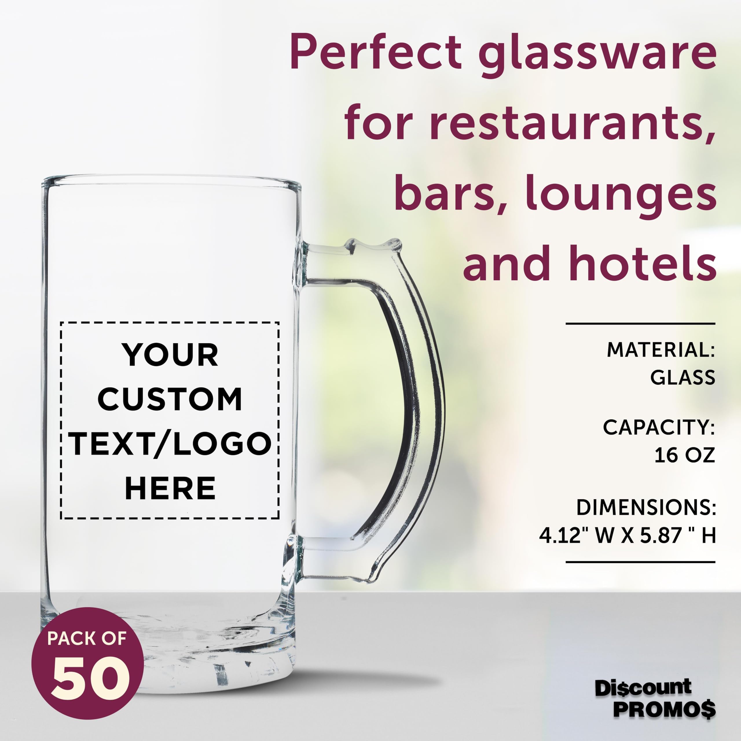 Custom Engraved 16 oz Glass Beer Mugs Bulk Set of 50 - Personalized Barware for Wedding Favors, Groomsmen Gifts & Birthday Parties - Clear Pint Glasses for Home Bars, Pubs & Restaurants