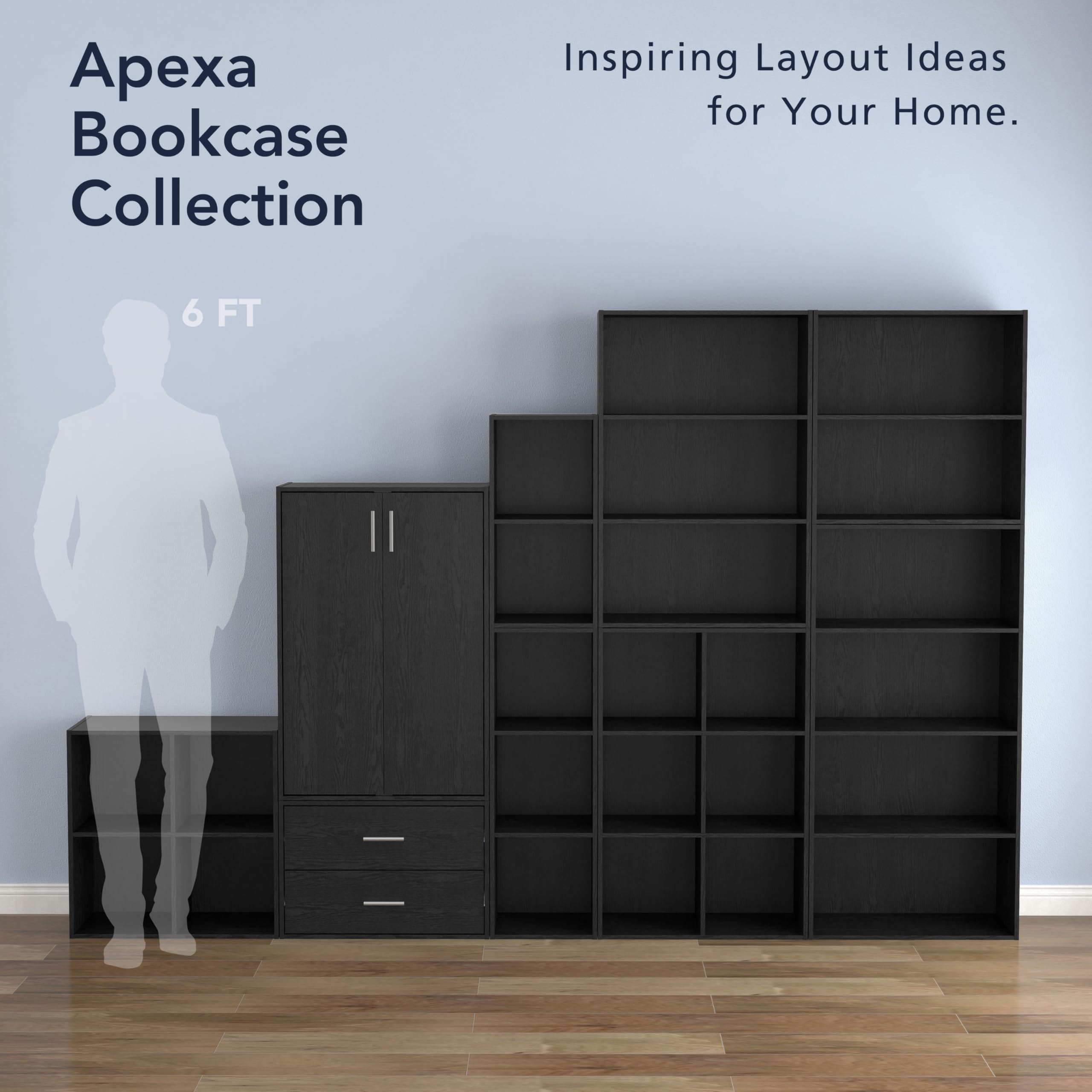 Apexa 4 Cube Storage Organizer Shelves - Stackable Wood Bookcase with Cubby Bins for Home Organization, Dorm Room Decor & Office Storage - Black | Perfect for Teen Bedrooms, Living Room & Closet Organization