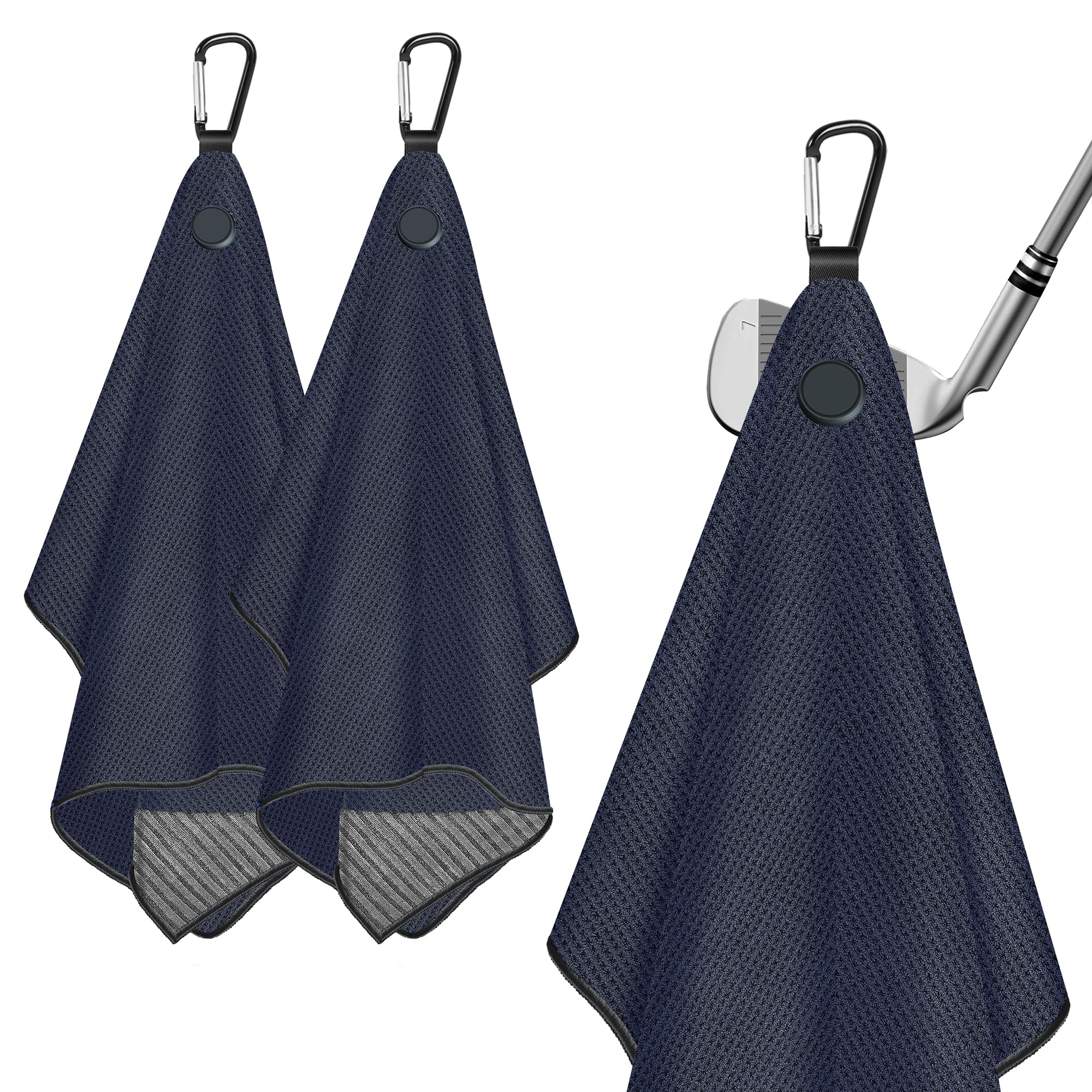 Premium Magnetic Golf Towel 2-Pack - Ultra Absorbent Microfiber Waffle Pattern Towels with Clip & Strong Magnet - Golf Accessories for Men & Women - Perfect for Golf Bags, Carts, Clubs & On-Course Cleaning