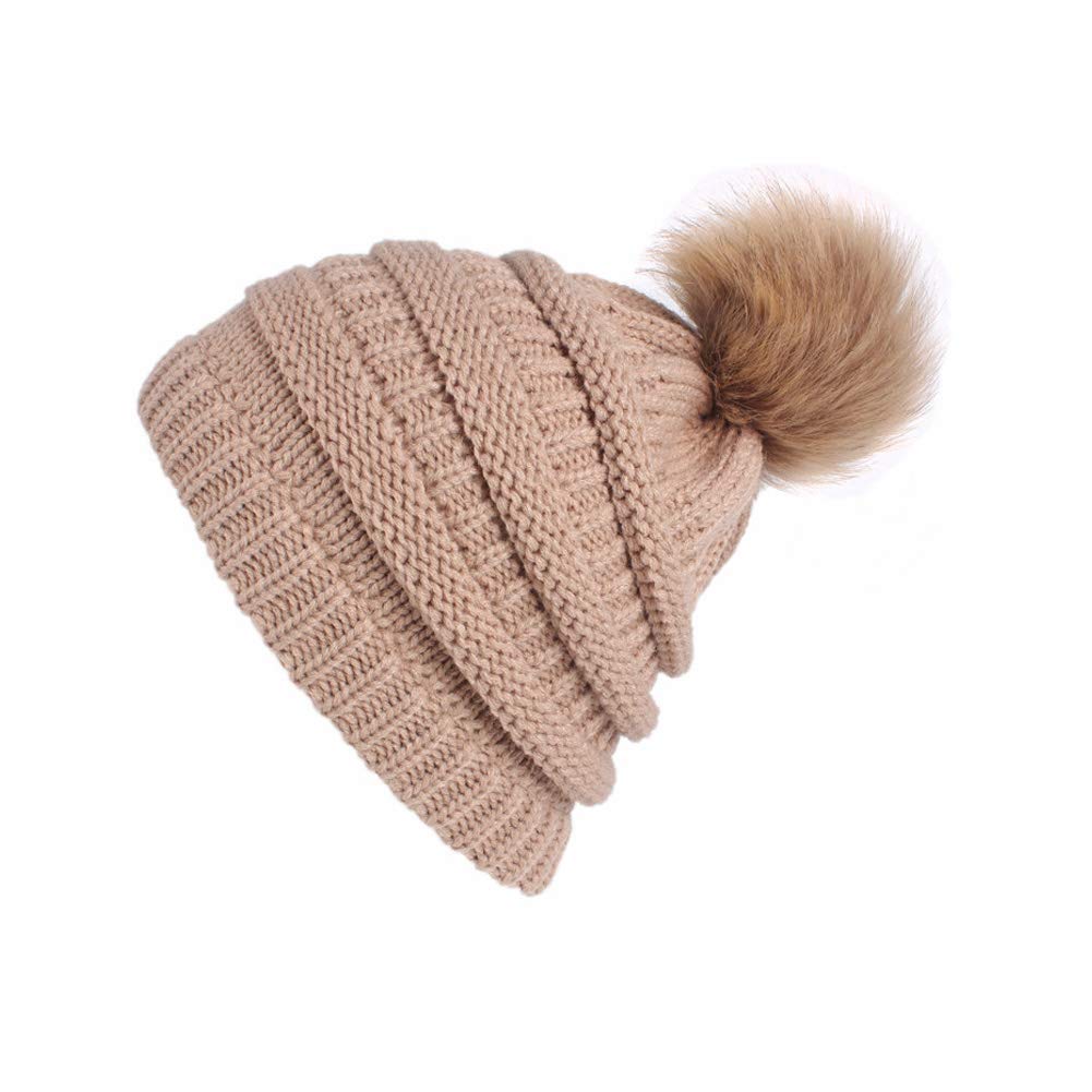 Soft Stretch Cable Knit Ribbed Faux Fur Pom Pom Beanie Hat - Winter Warm Knitted Hat for Women & Men - Perfect for Skiing, Snowboarding & Outdoor Activities