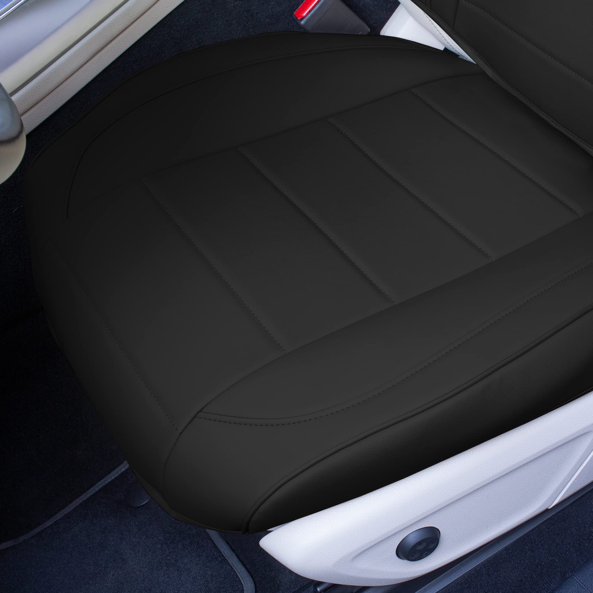 Premium TLH Grande70 Luxe Faux Leather Black Car Seat Covers (2-Pack) - Waterproof Universal Fit for Cars, Trucks & SUVs | Stylish Sleek Pattern | Perfect for Daily Commute, Road Trips & Family Protection