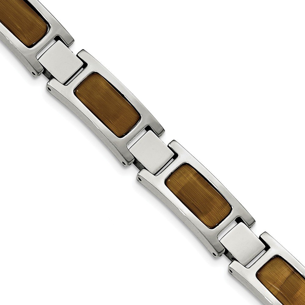 Stainless Steel Polished Tiger's Eye Bracelet - 8.5 Inch Adjustable Wristband for Men & Women - Perfect for Gifts, Fashion Accessories, and Spiritual Healing Jewelry
