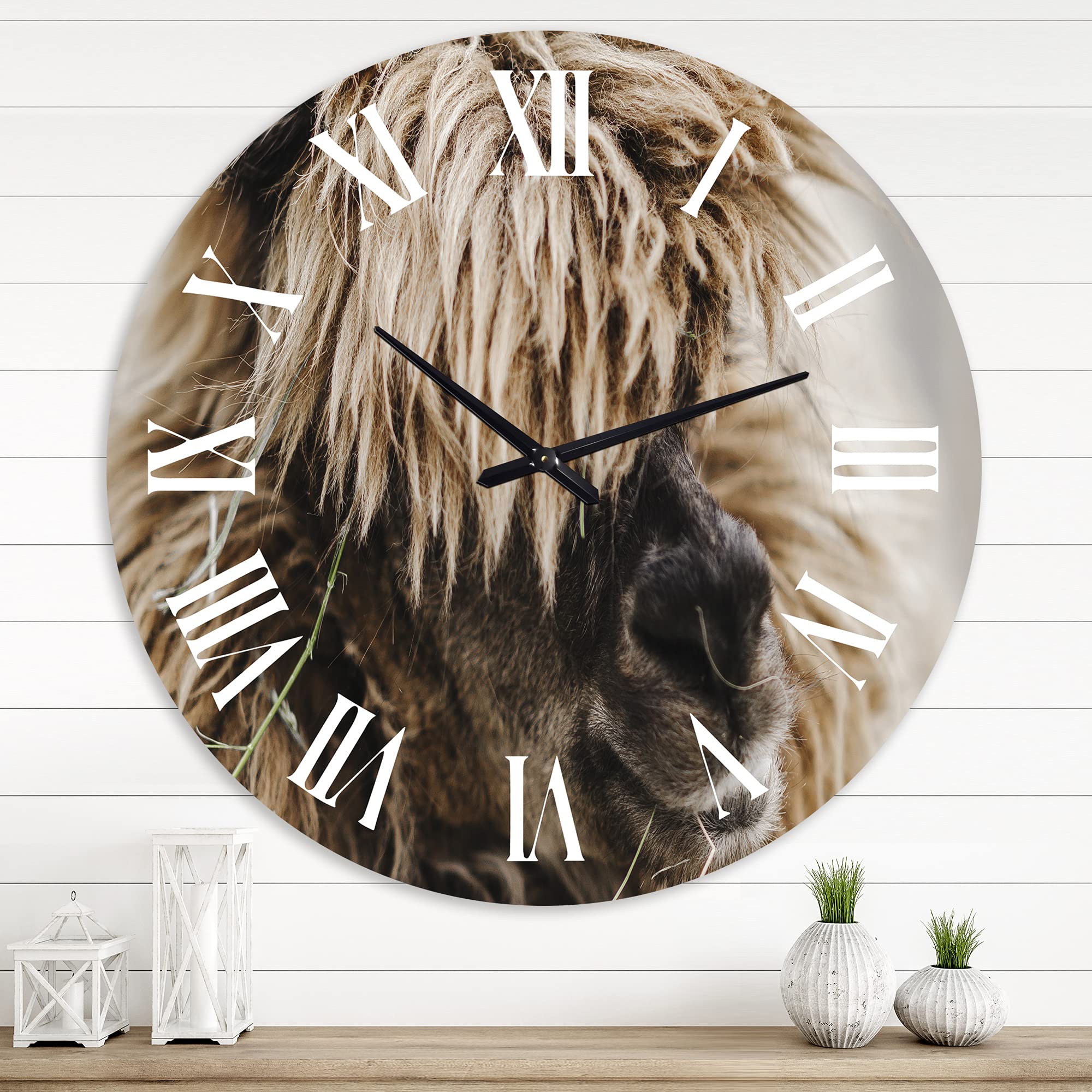 Farmhouse Wall Clock with Fluffy Curly Alpaca Design - Large Rustic Animal Wall Clock for Home, Office & Living Room Decor | Perfect for Farmhouse, Cottage & Country Style Interiors