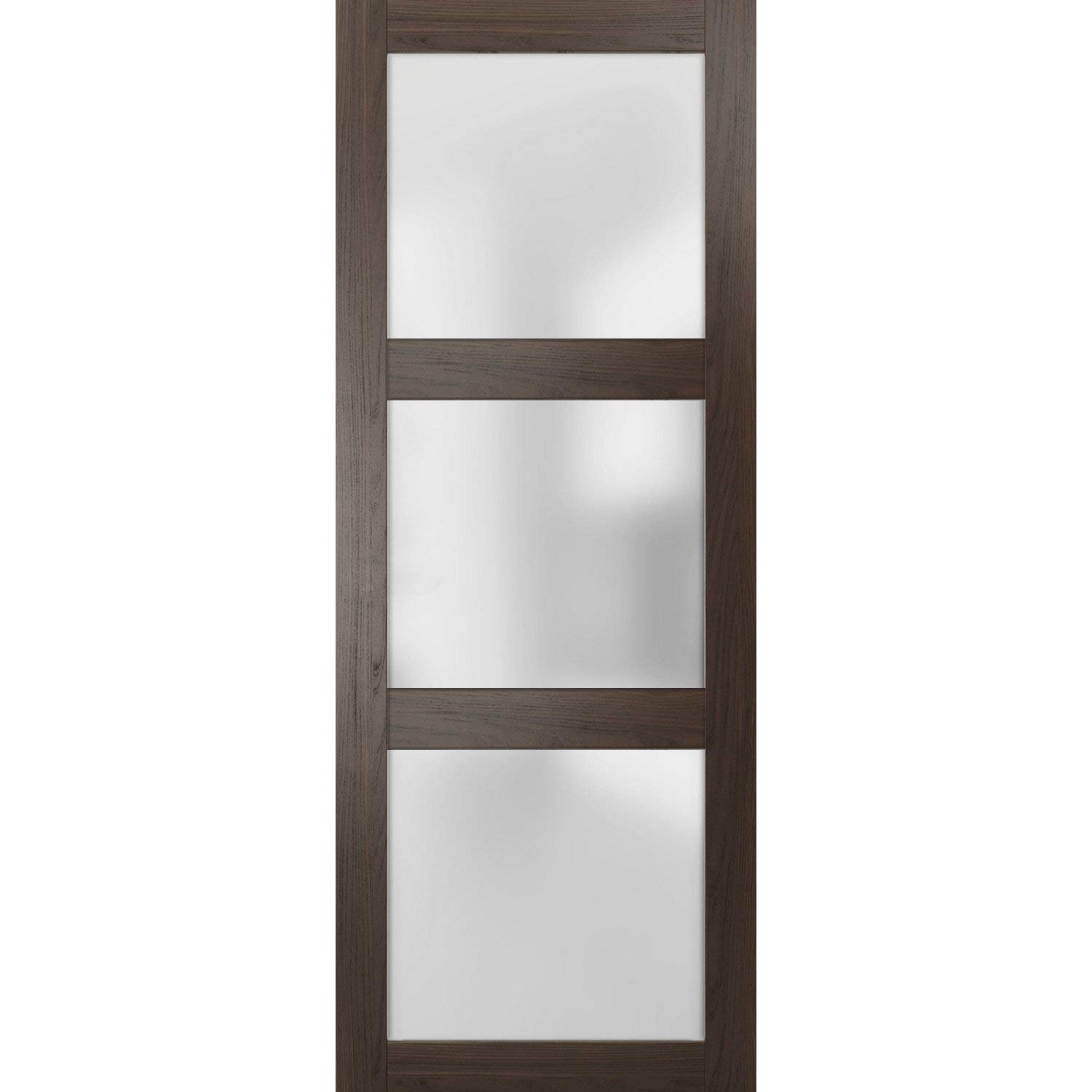 SARTODOORS 28x80 Inches Frosted Glass Slab Barn Door Panel - Lucia 2552 Chocolate Ash Finish | Solid Wood Construction | Perfect for Closet, Bedroom & Home Office Sliding Doors