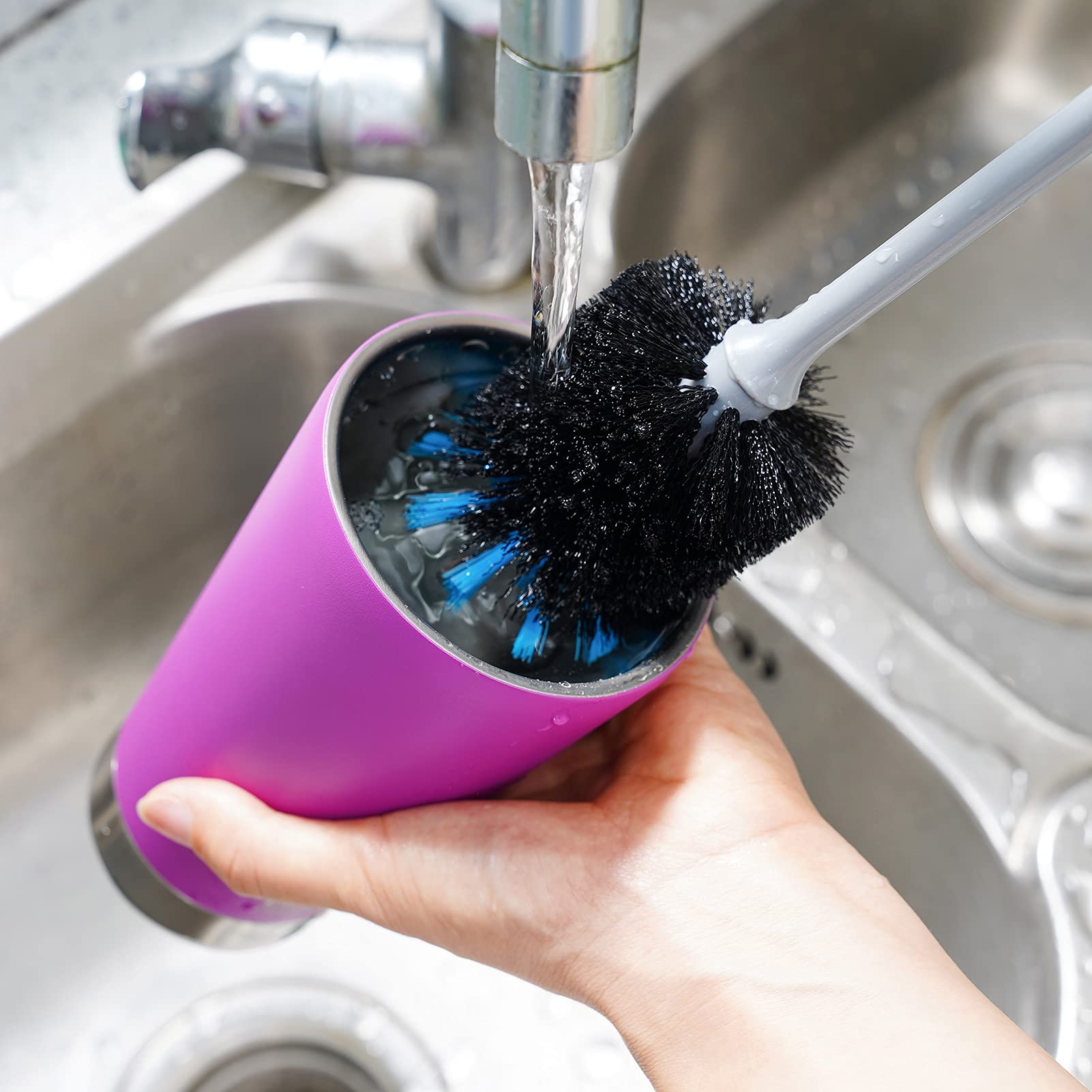 Long Flexible Water Bottle Cleaning Brush - 13.5 Inch Durable Scrubber with Sturdy Bristles for Bottles, Mugs, Glassware (2 Pack) - Perfect for Home, Office & Travel Use