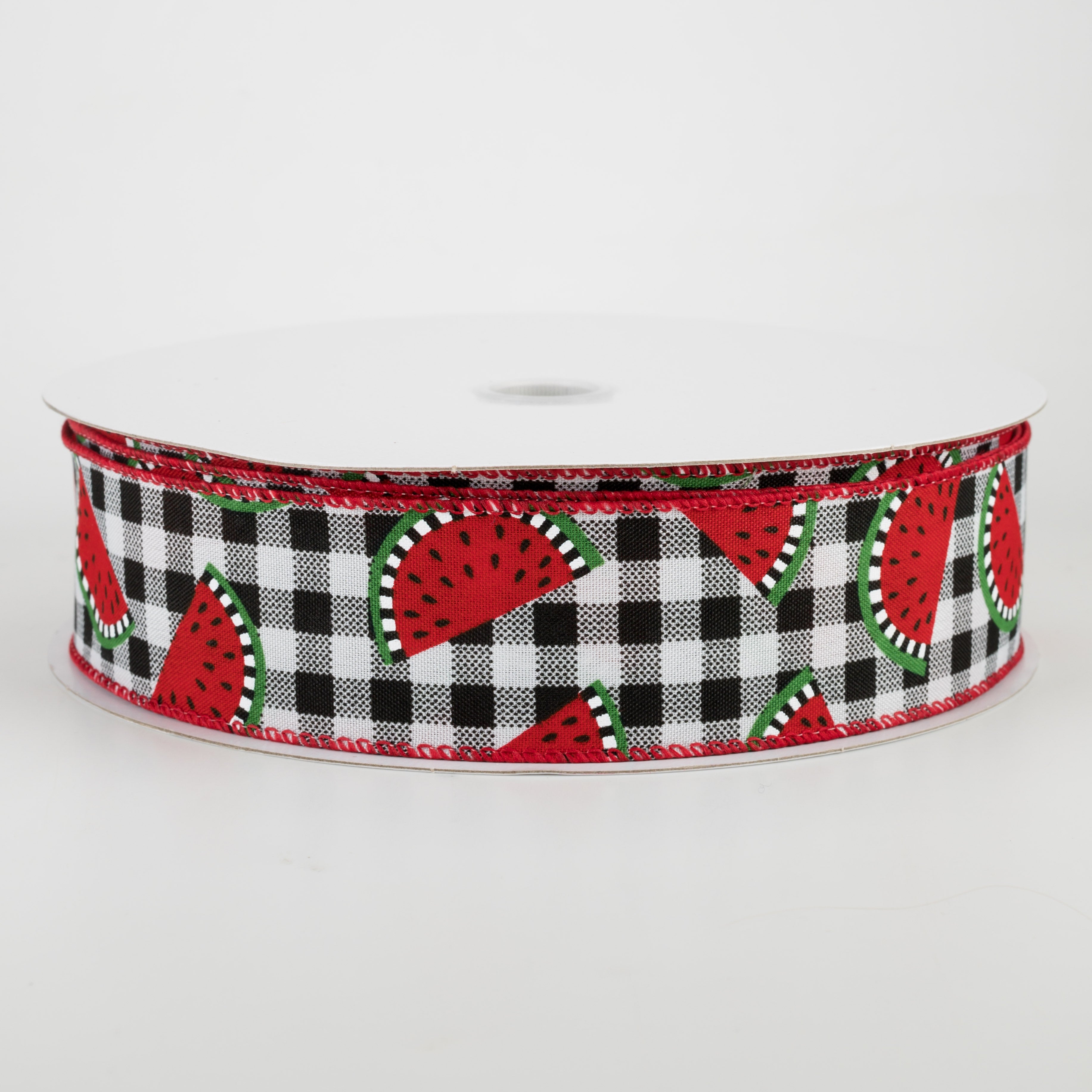 1.5 Inch Gingham Watermelon Slices Ribbon - 50 Yards Bulk Roll for Gift Wrapping, Party Decorations, Scrapbooking & DIY Crafts