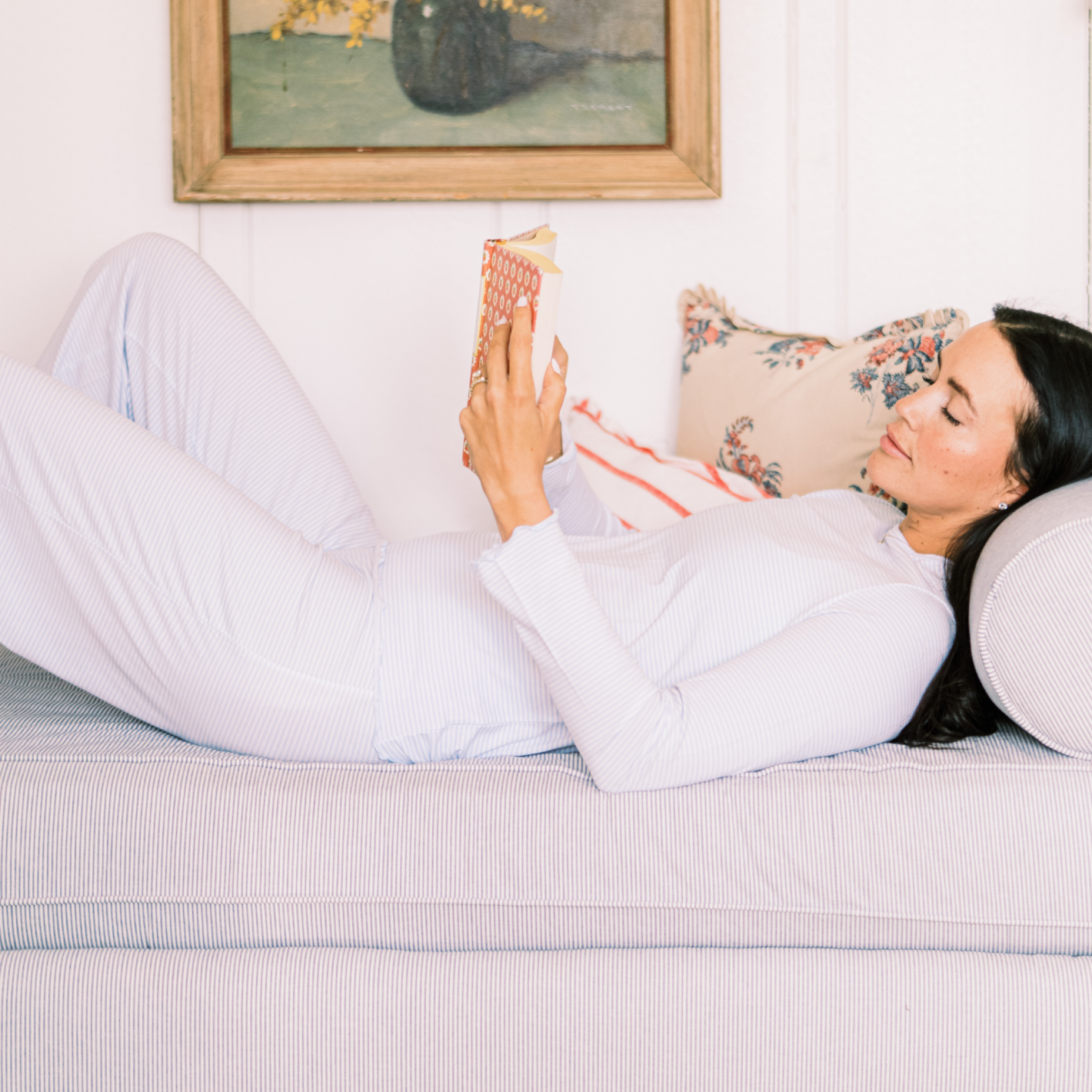 Women's Powder Blue Striped Pima Cotton Pajama Set - Soft & Breathable Sleepwear for Lounge & Relaxation at Home