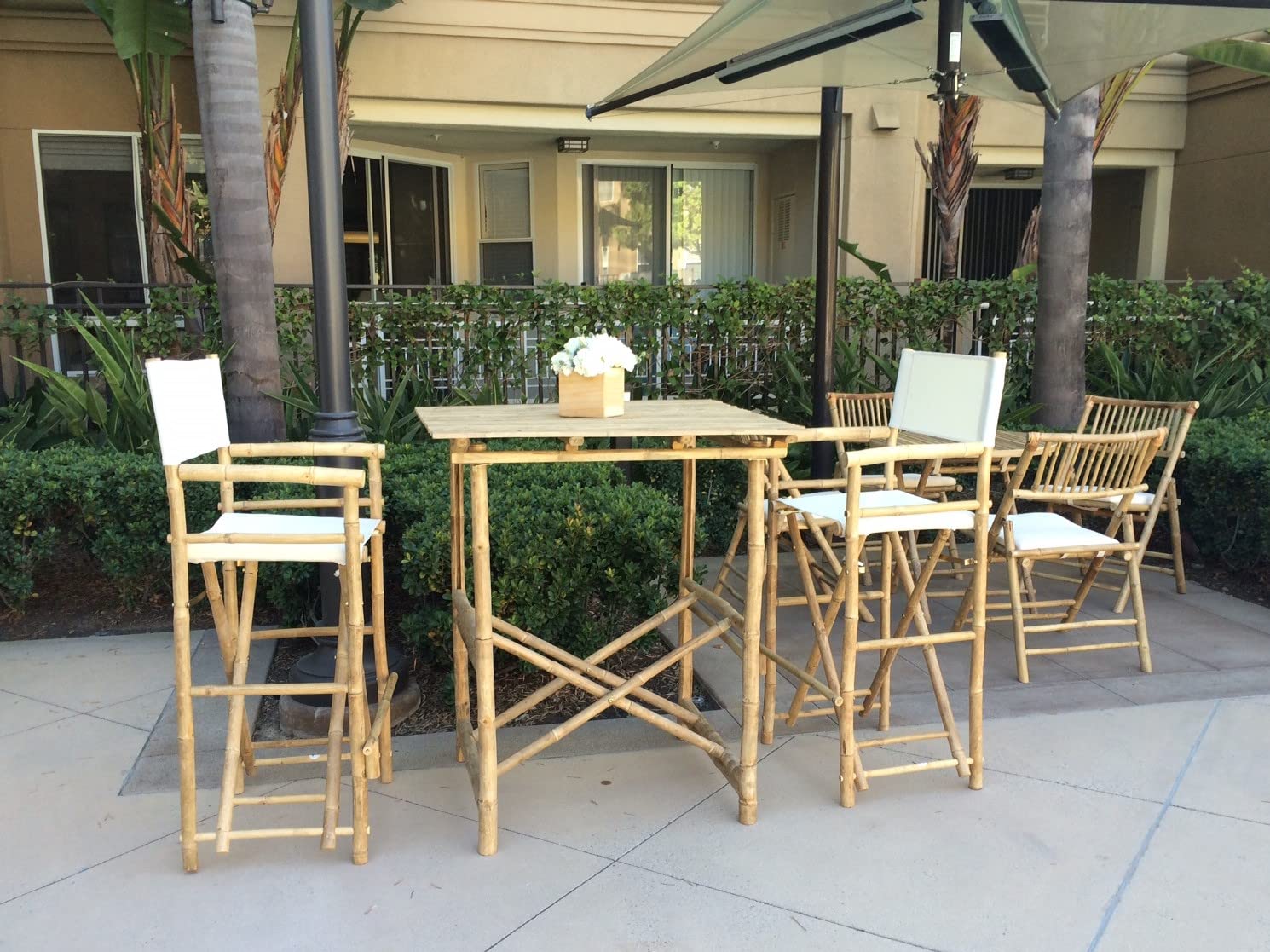 Premium White Bamboo Director Chair - Lightweight & Durable Folding Chair for Outdoor Events, Beach, Camping, and Home Theater Seating