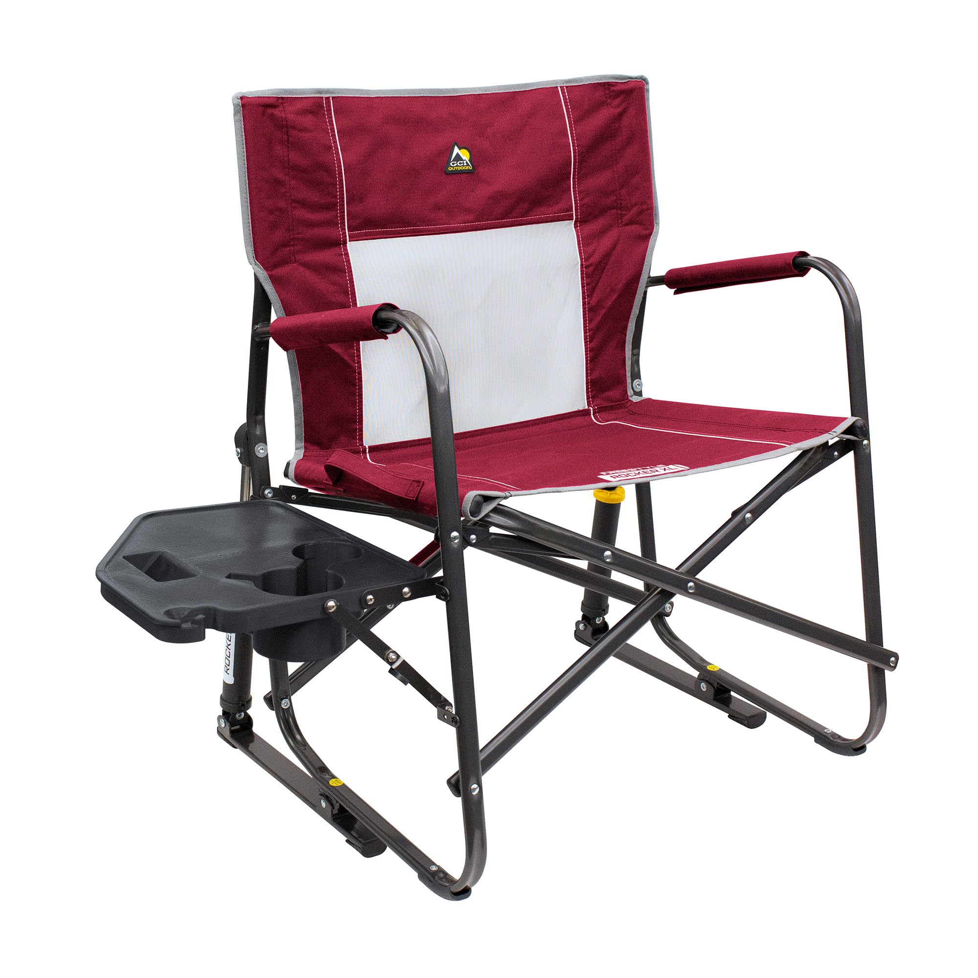 GCI OUTDOOR Freestyle Rocker XL Folding Camping Chair with Side Table | Portable Rocking Chair for Outdoor, Patio, Beach & Backyard | Heavy-Duty Frame, Comfortable Backrest, Armrests & Cup Holder (Red)