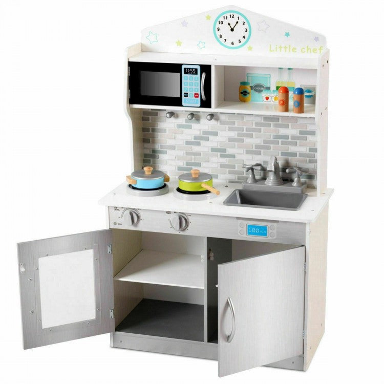Wooden Pretend Play Kitchen Set for Kids - 12-Piece Cookware Toy with Utensils & Accessories - Perfect for Imaginative Play & Role-Playing Games