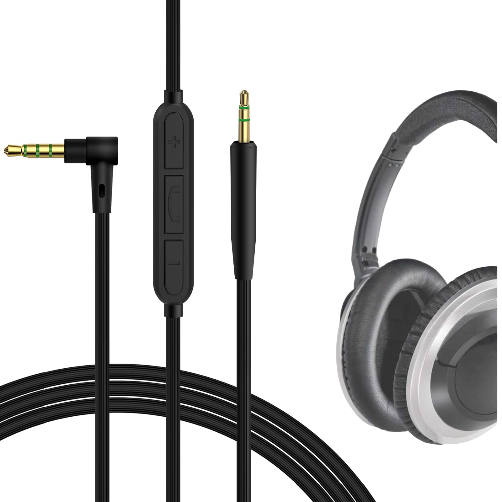 Geekria Replacement Audio Cable with Mic for Bose SoundTrue II & SoundLink II Headphones - 2.5mm to 3.5mm Stereo Aux Cord with Inline Microphone & Volume Control (4ft/1.2m) - Perfect for Gaming, Calls & Music Listening