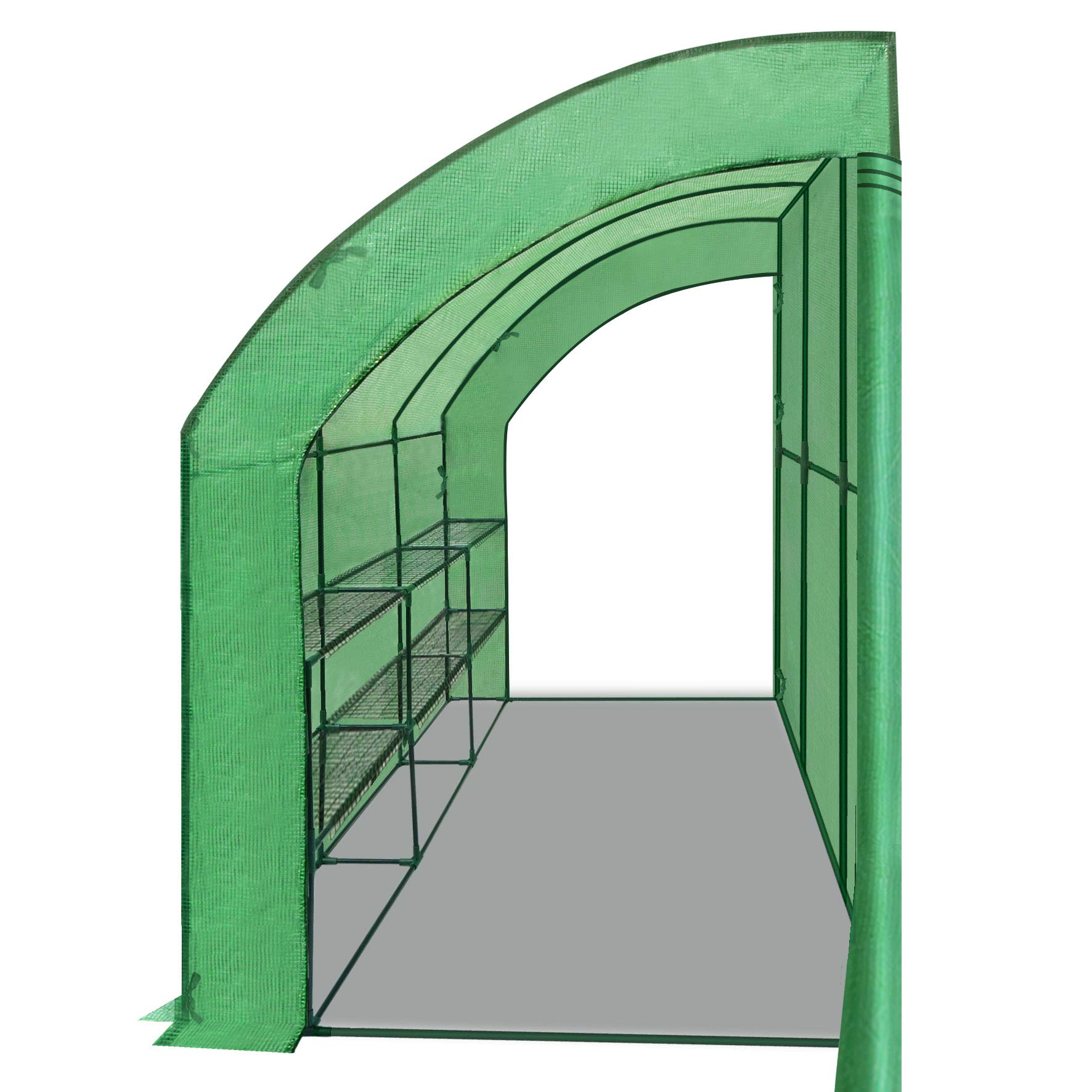 Large 10x5x7ft Walk-in Greenhouse with 3 Tiers & 6 Shelves - Heavy Duty Camel Structure & Dual Doors for Gardening, Plant Growing & Outdoor Storage (Green)