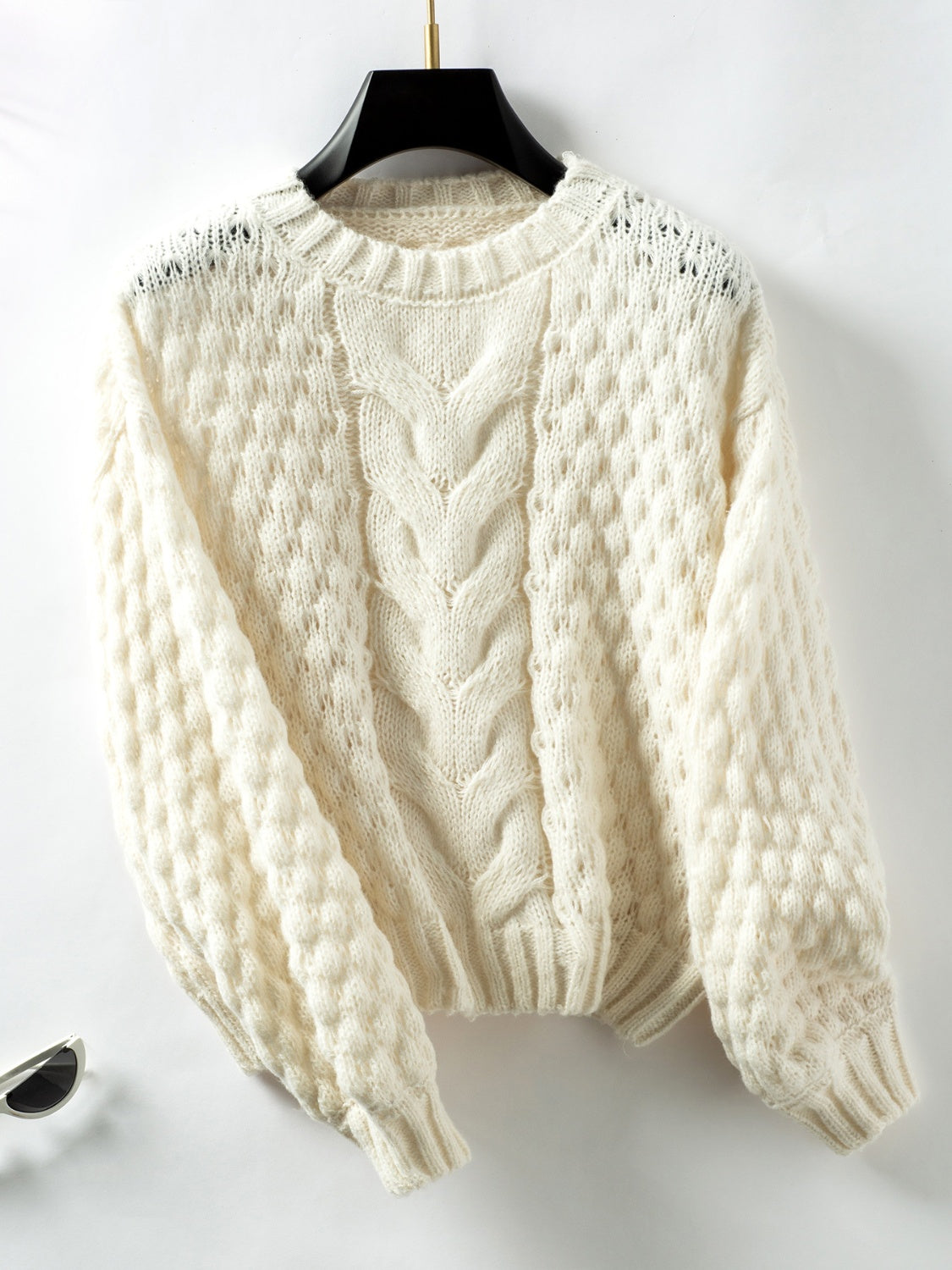Cozy Cable Knit Round Neck Long Sleeve Sweater for Women - Winter Warm Pullover Casual Tops | Perfect for Office, Date Night & Holiday Outfits