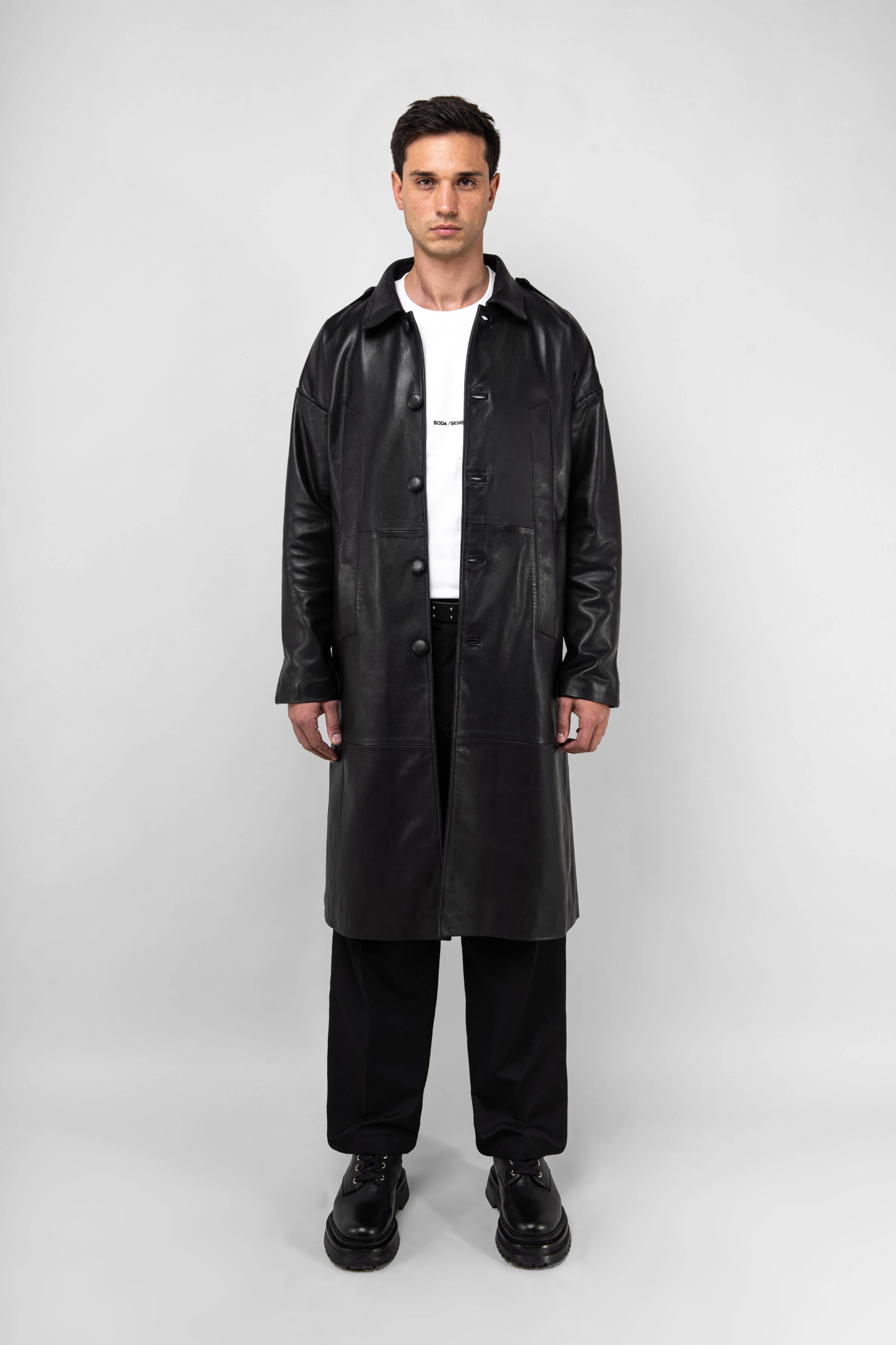 Men's Drop Shoulder Leather Trench Coat - Stylish Waterproof Windbreaker for Fall & Winter - Perfect for Business Casual, Date Night & Outdoor Adventures