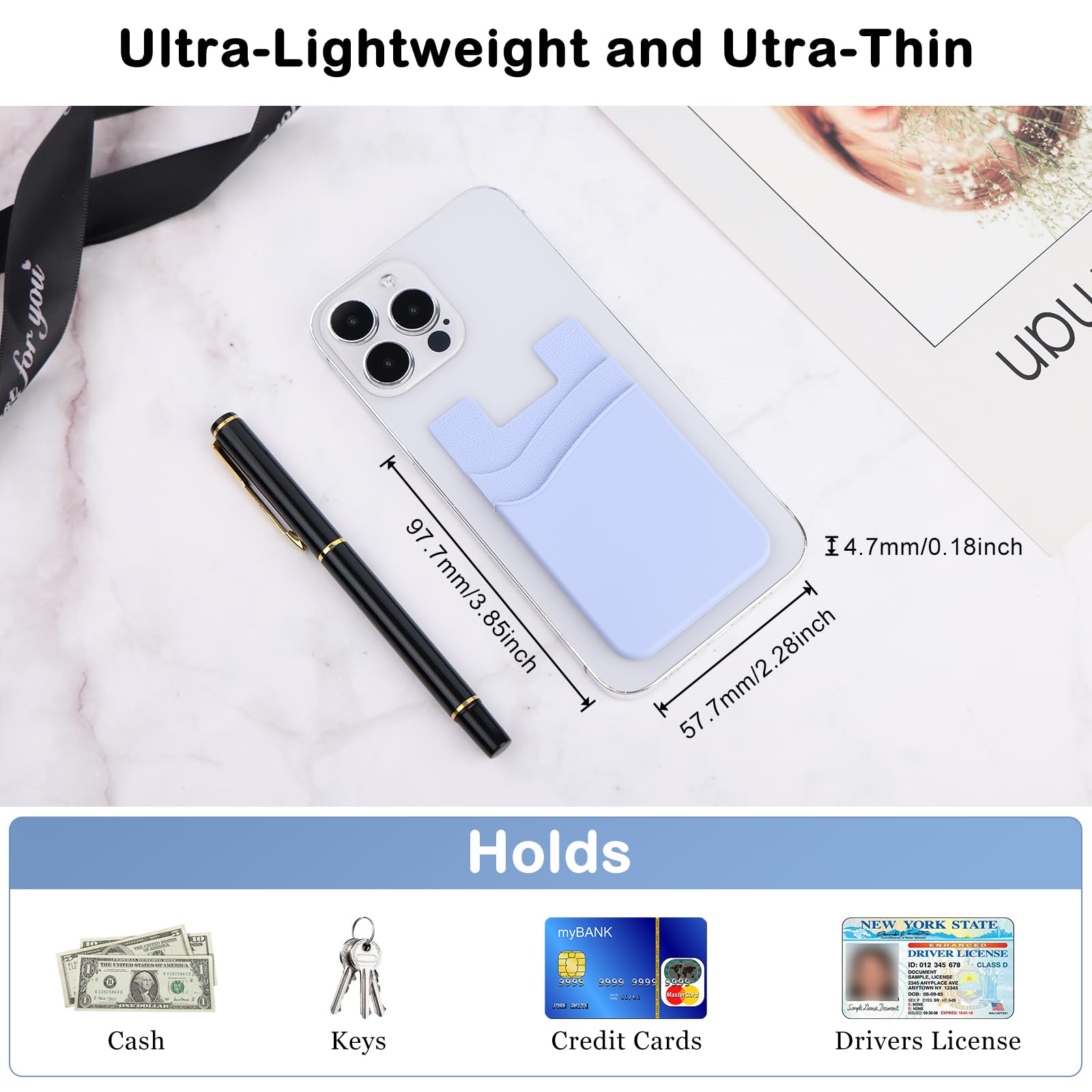 5-Pack Silicone Phone Wallet Sticker - Double Pocket Credit Card Holder for All Smartphones (Navy, Sierra, Pastel, Blue, Black) | Stick-On Back of Phone Case for Hands-Free Shopping & Travel Convenience