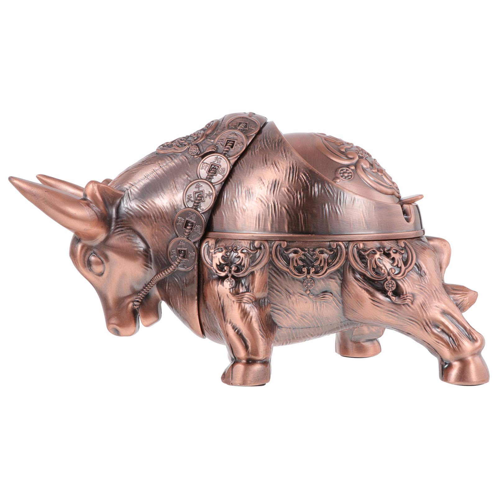 Vintage Brass Bull Figurine Windproof Metal Cigar Ashtray with Lid - Decorative Home & Office Tabletop Ash Tray for Smokers | Perfect Gift for Cigar Lovers, Outdoor Patio, and Man Cave Decor
