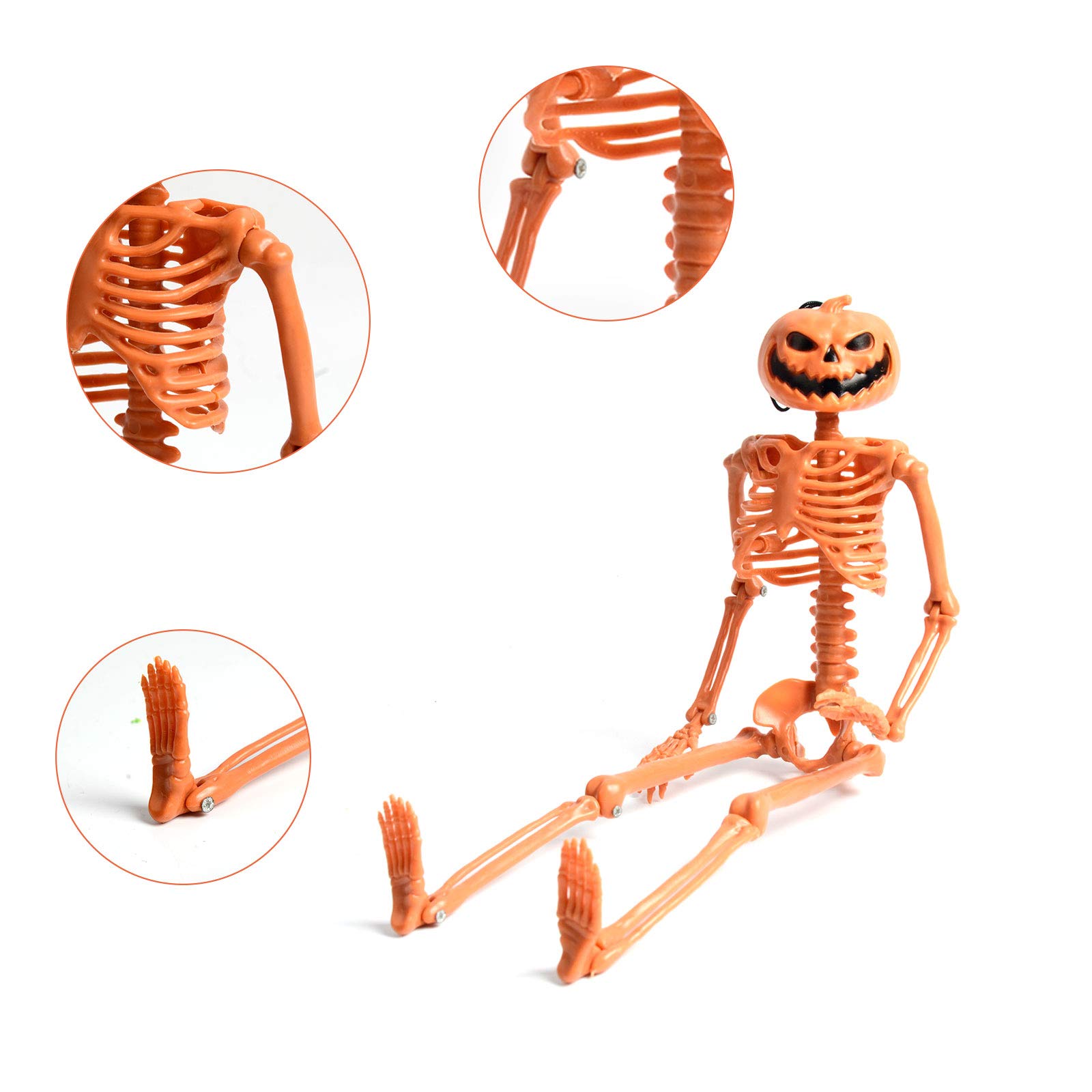 16'' Halloween Skeleton Decor - Full Body Pumpkin Head Skeleton for Halloween Party, Haunted House & Outdoor Yard Decoration