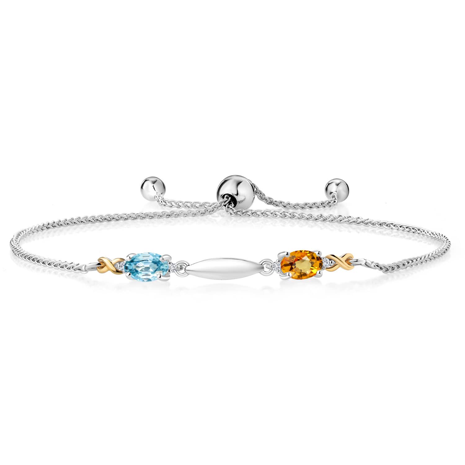 1.31Ct Blue Zircon & Sapphire Silver Gold Bracelet for Women - Elegant Gift